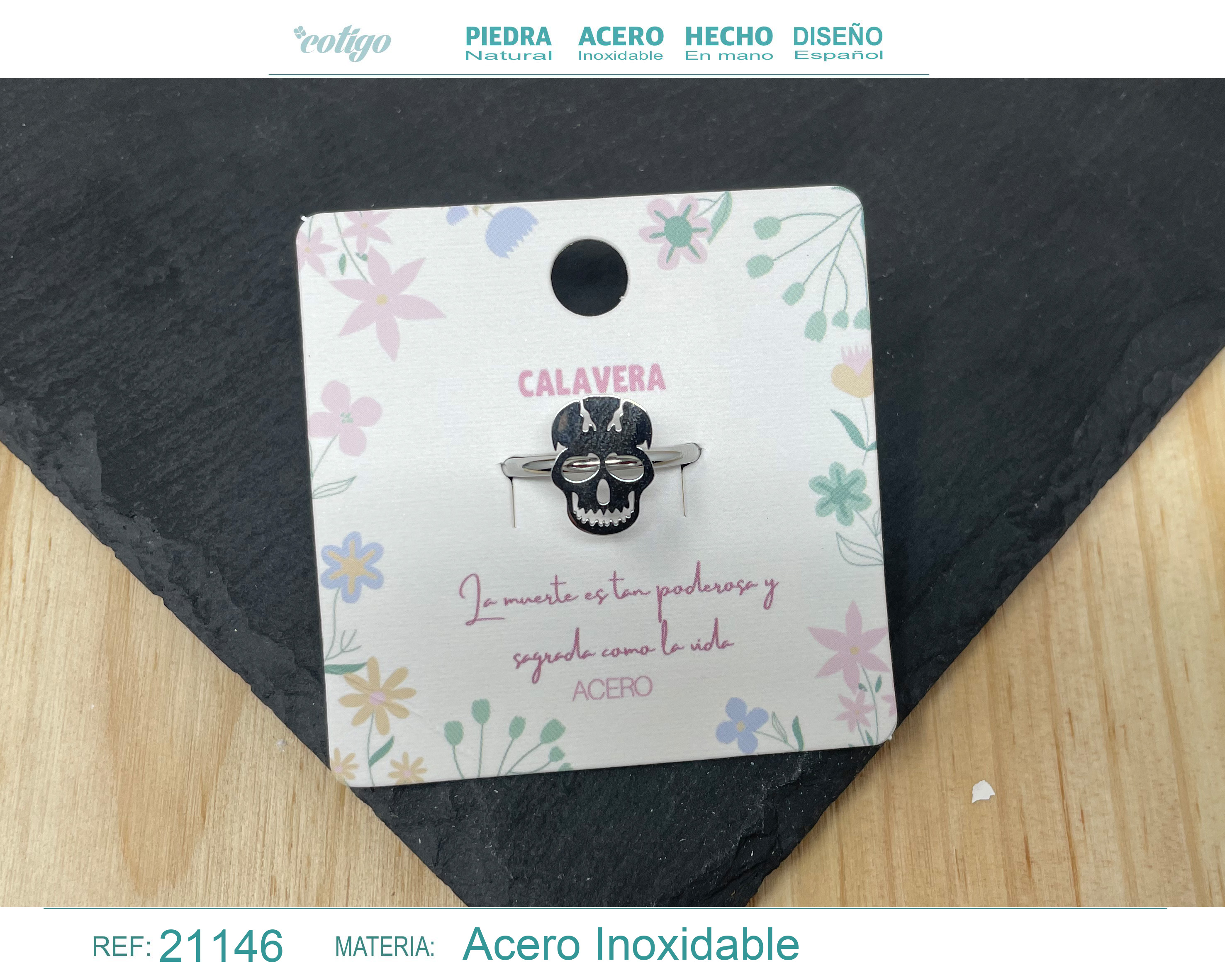 ANILLO CALAVERA ACERO COLOR PLATEADO