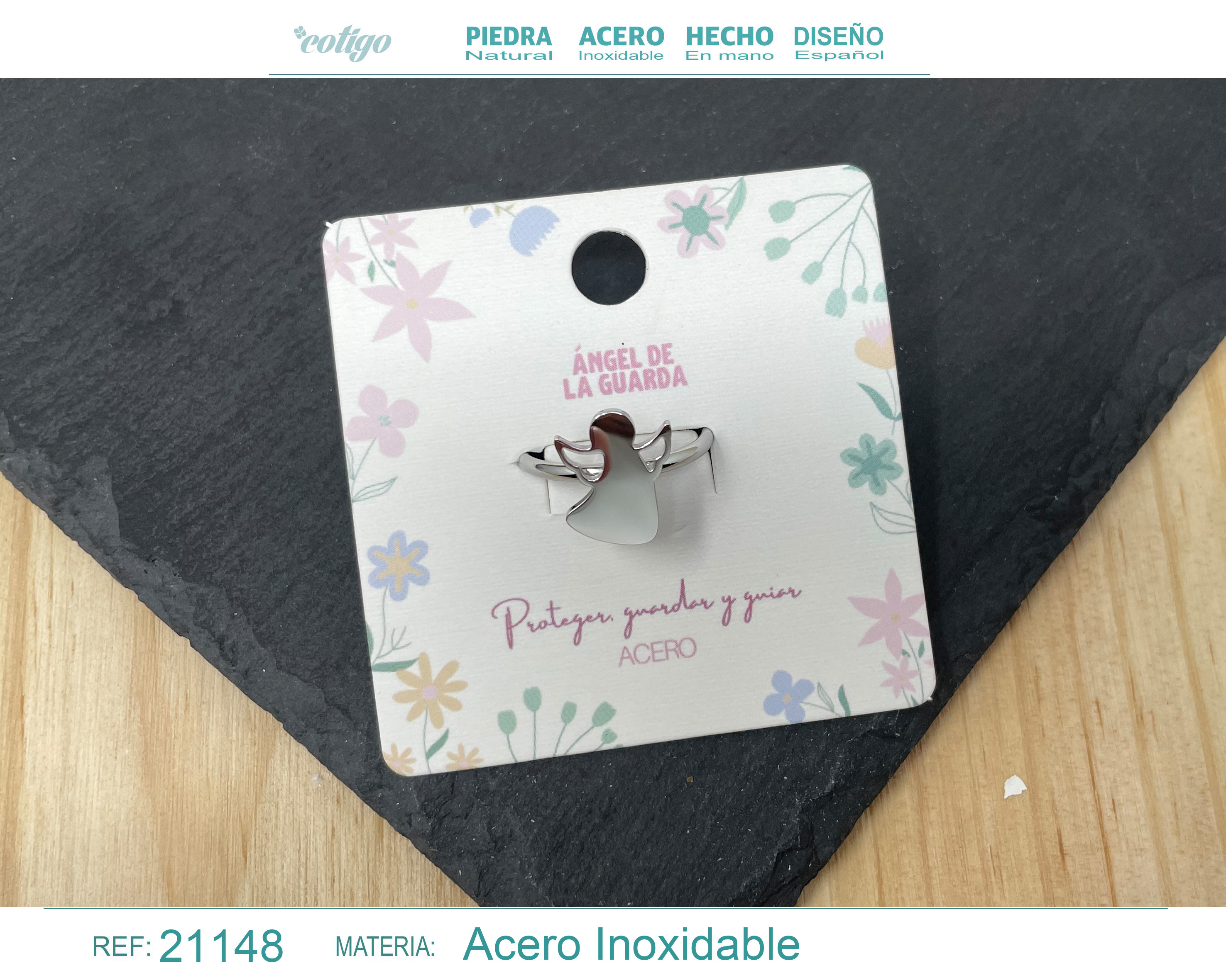 ANILLO ANGEL ACERO COLOR PLATEADO