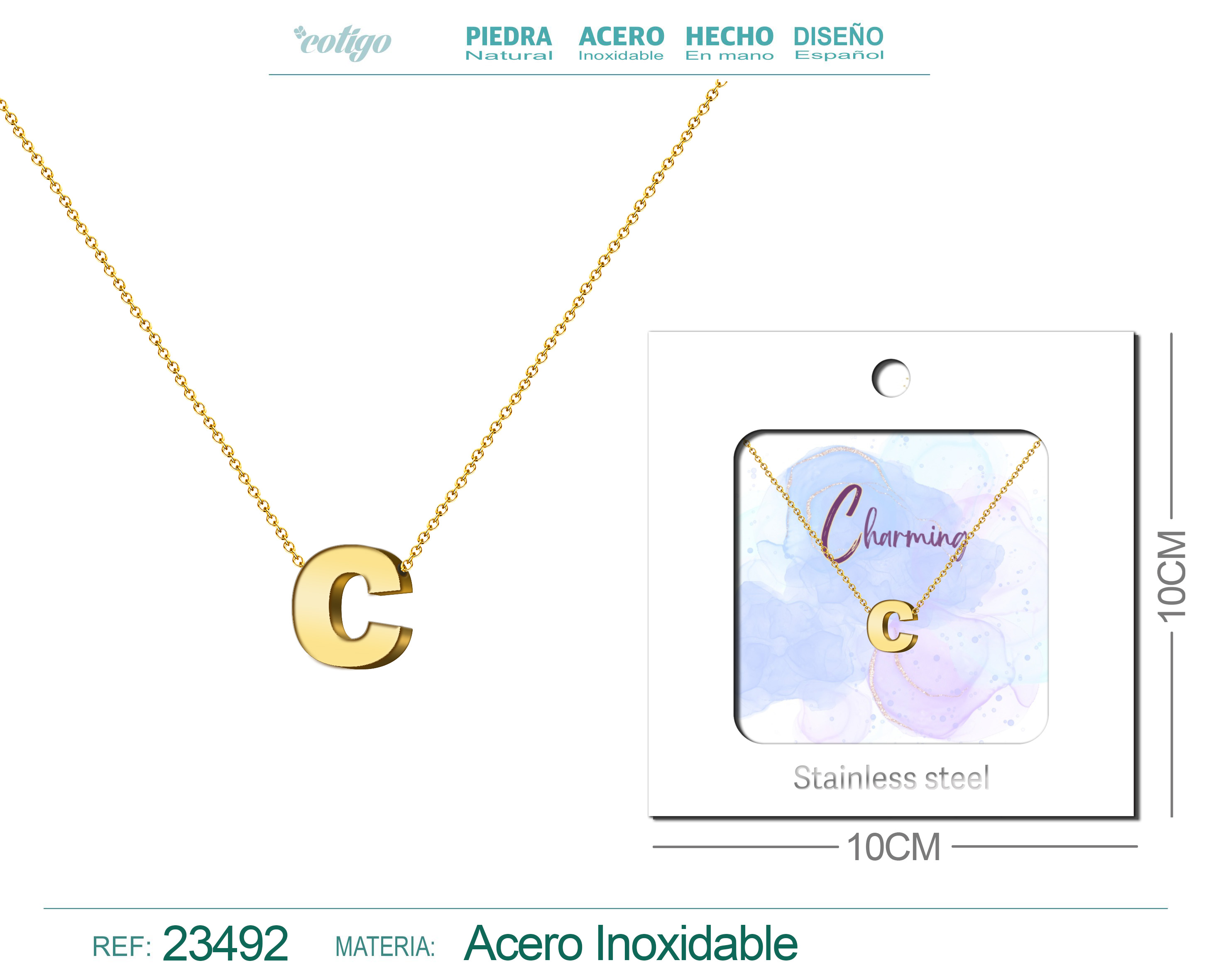 COLLAR LETRA INGLES C ACERO CON SOBRE