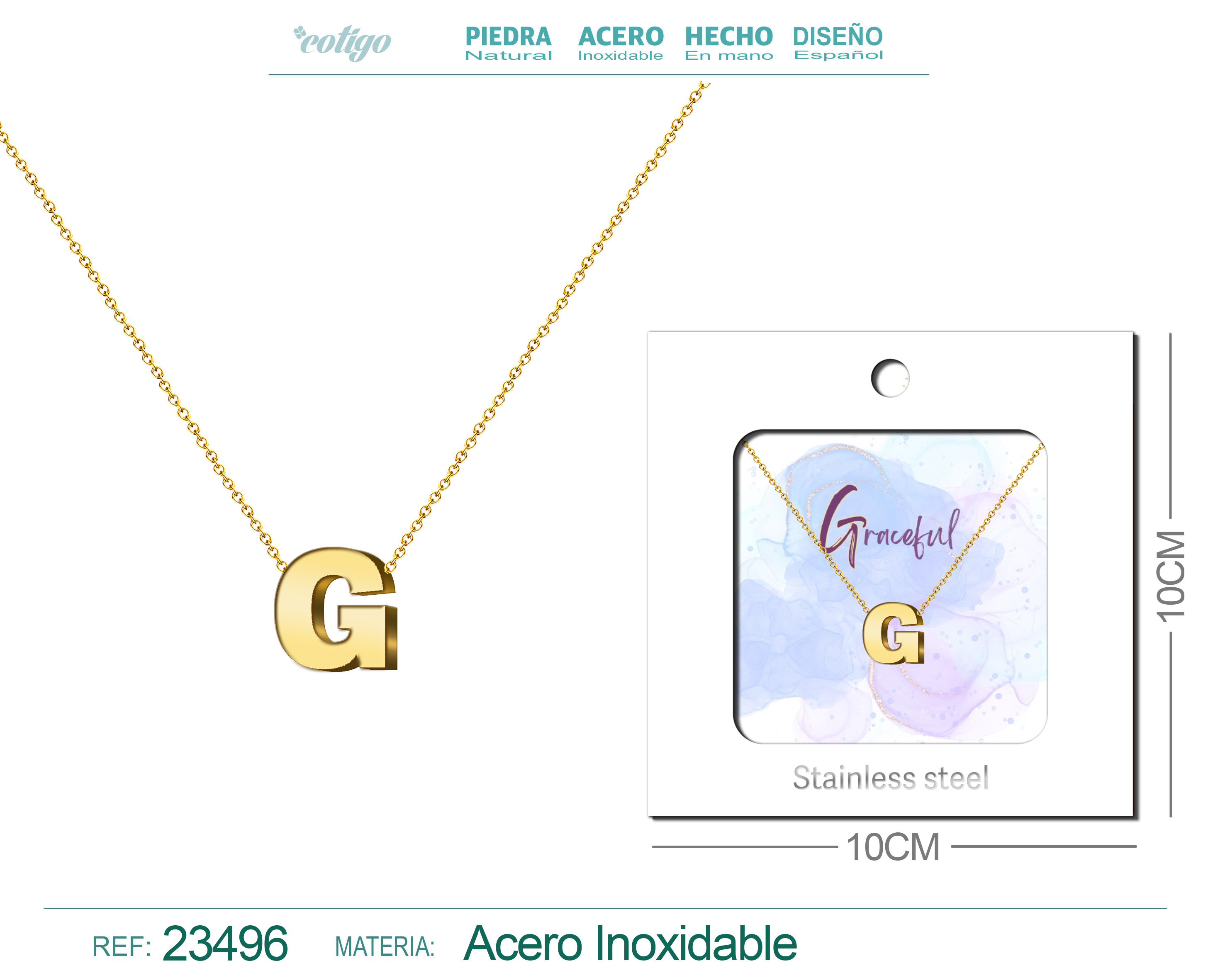 COLLAR LETRA INGLES G ACERO CON SOBRE