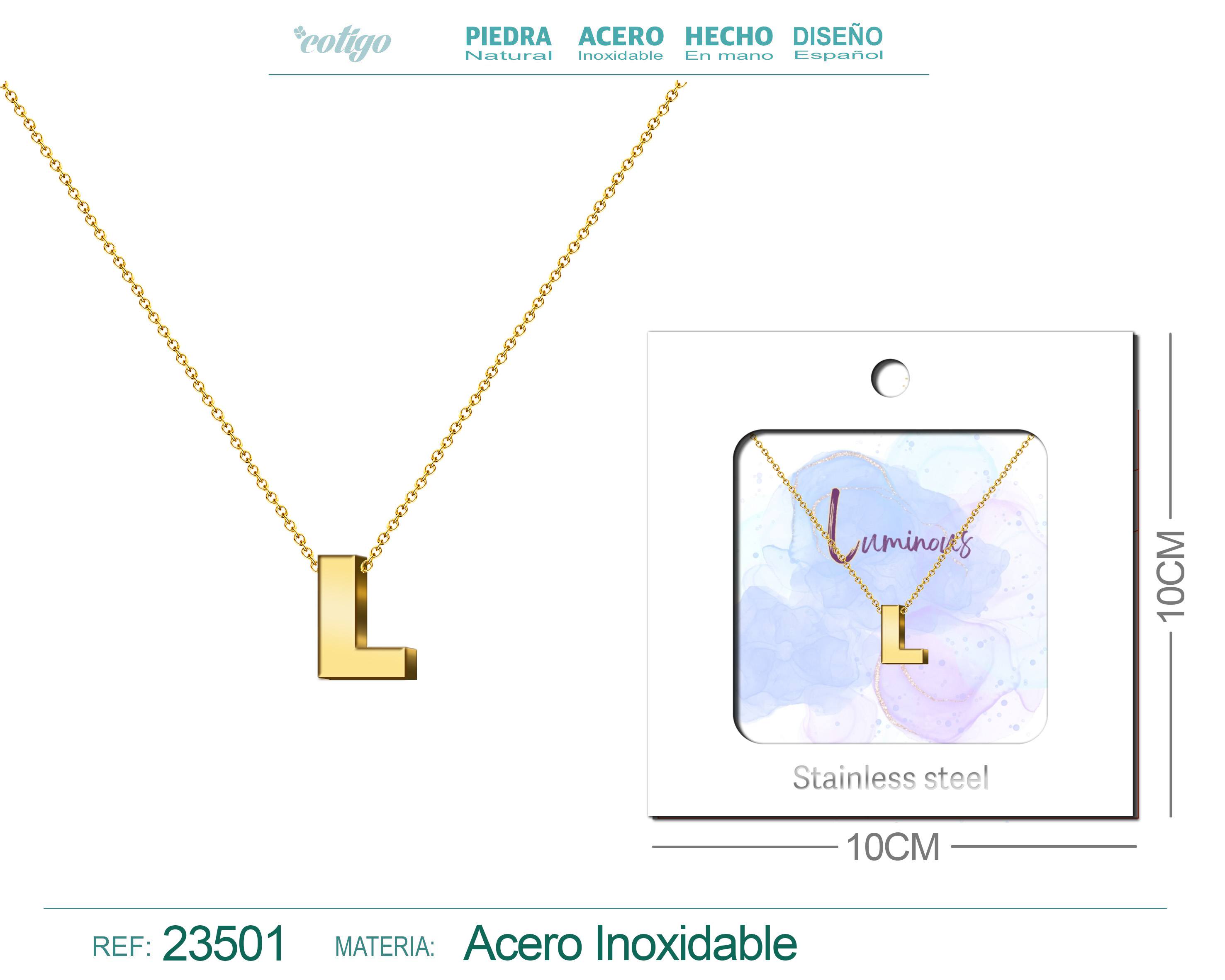 COLLAR LETRA INGLES L ACERO CON SOBRE