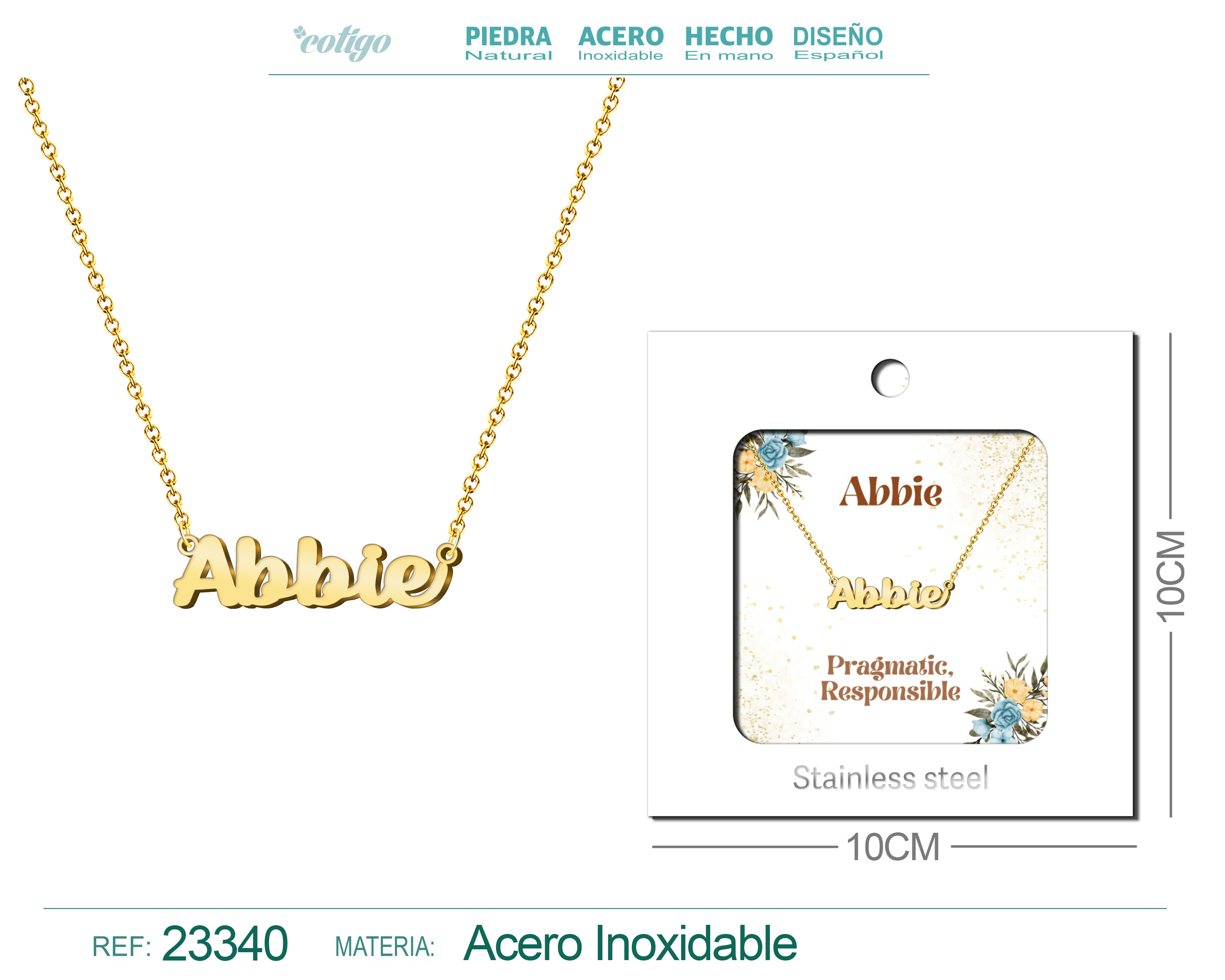 COLLAR NOMBRE INGLES ABBIE ACERO CON SOBRE