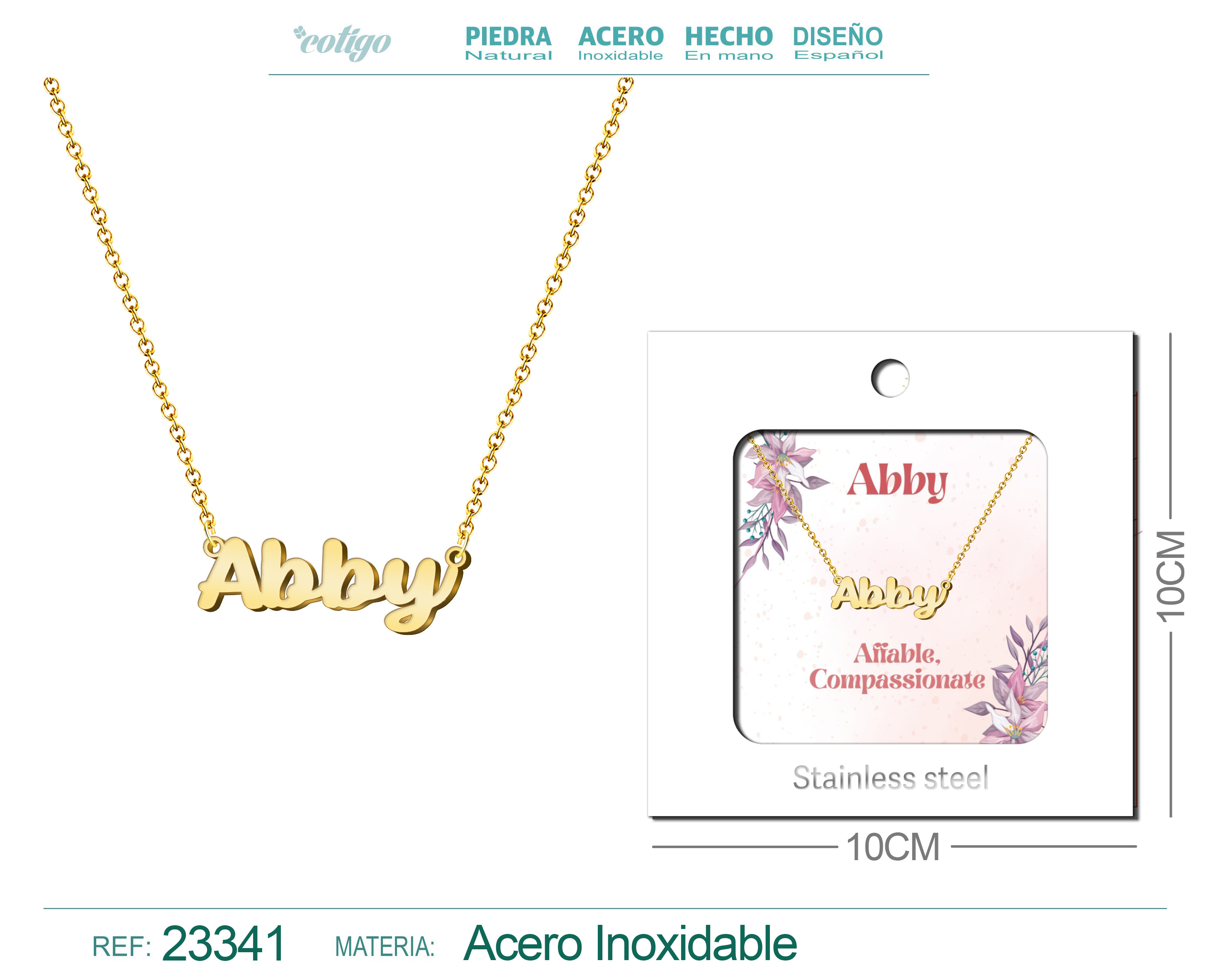 COLLAR NOMBRE INGLES ABBY ACERO CON SOBRE