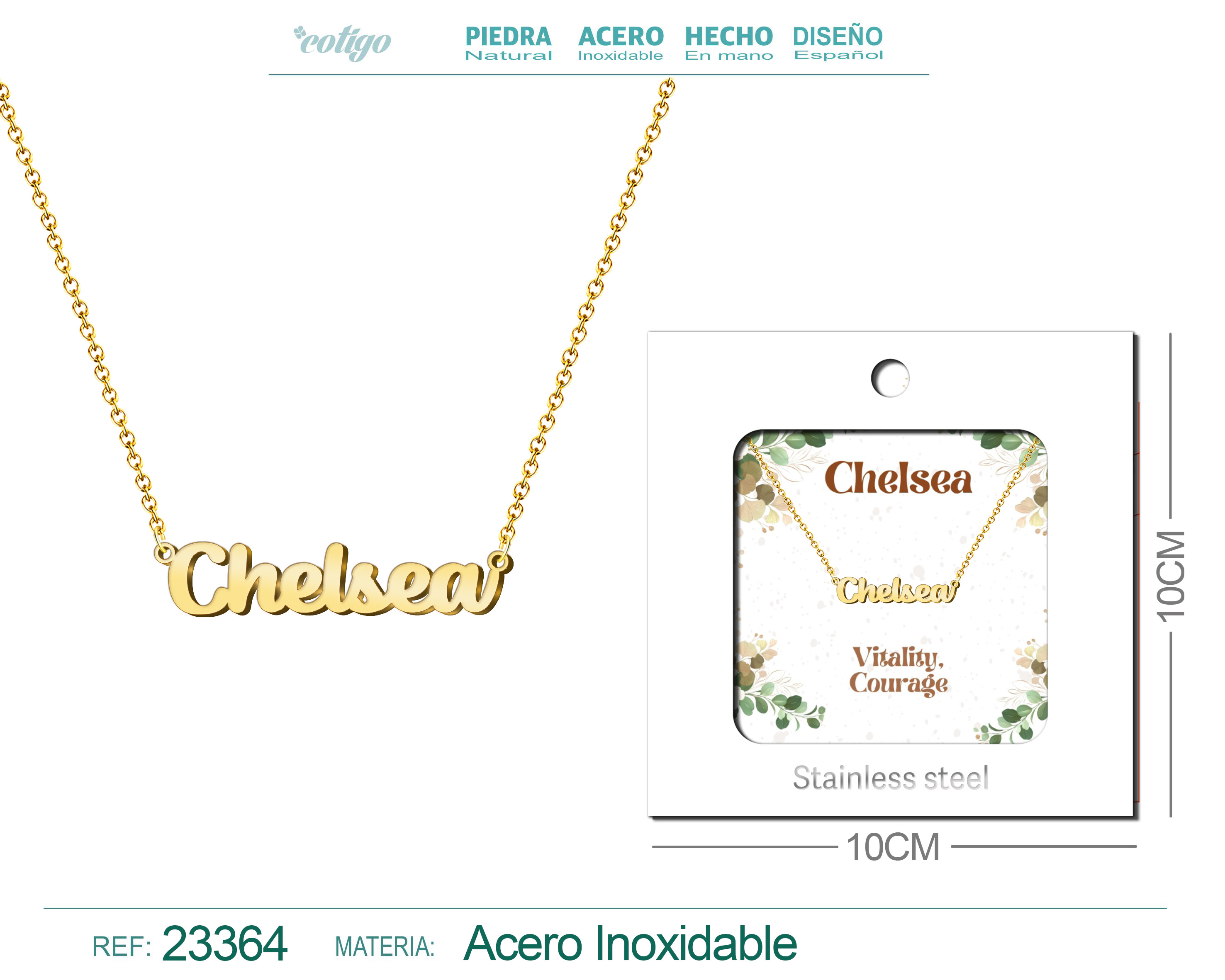 COLLAR NOMBRE INGLES CHELSEA ACERO CON SOBRE