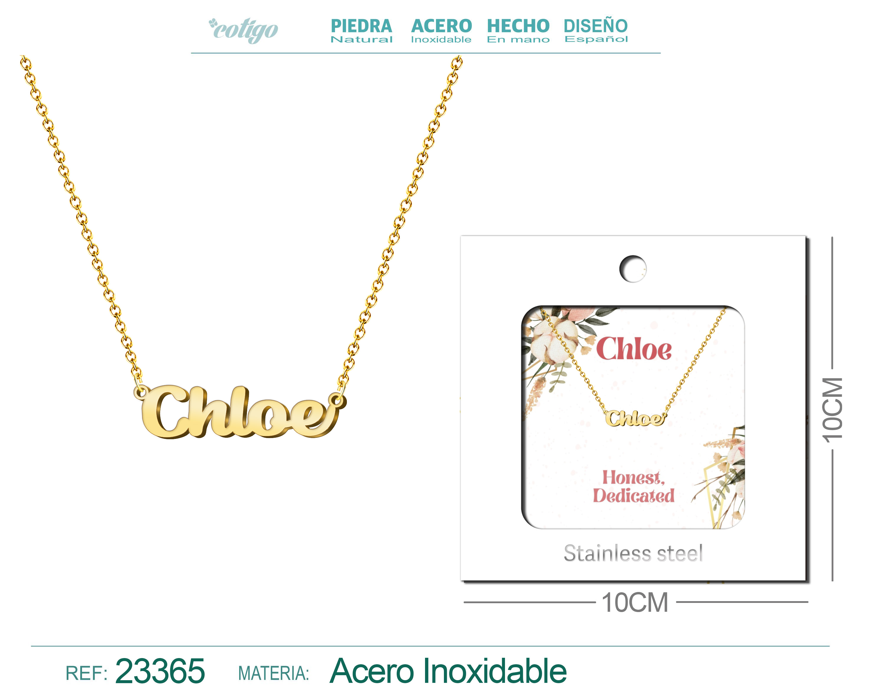 COLLAR NOMBRE INGLES CHLOE ACERO CON SOBRE