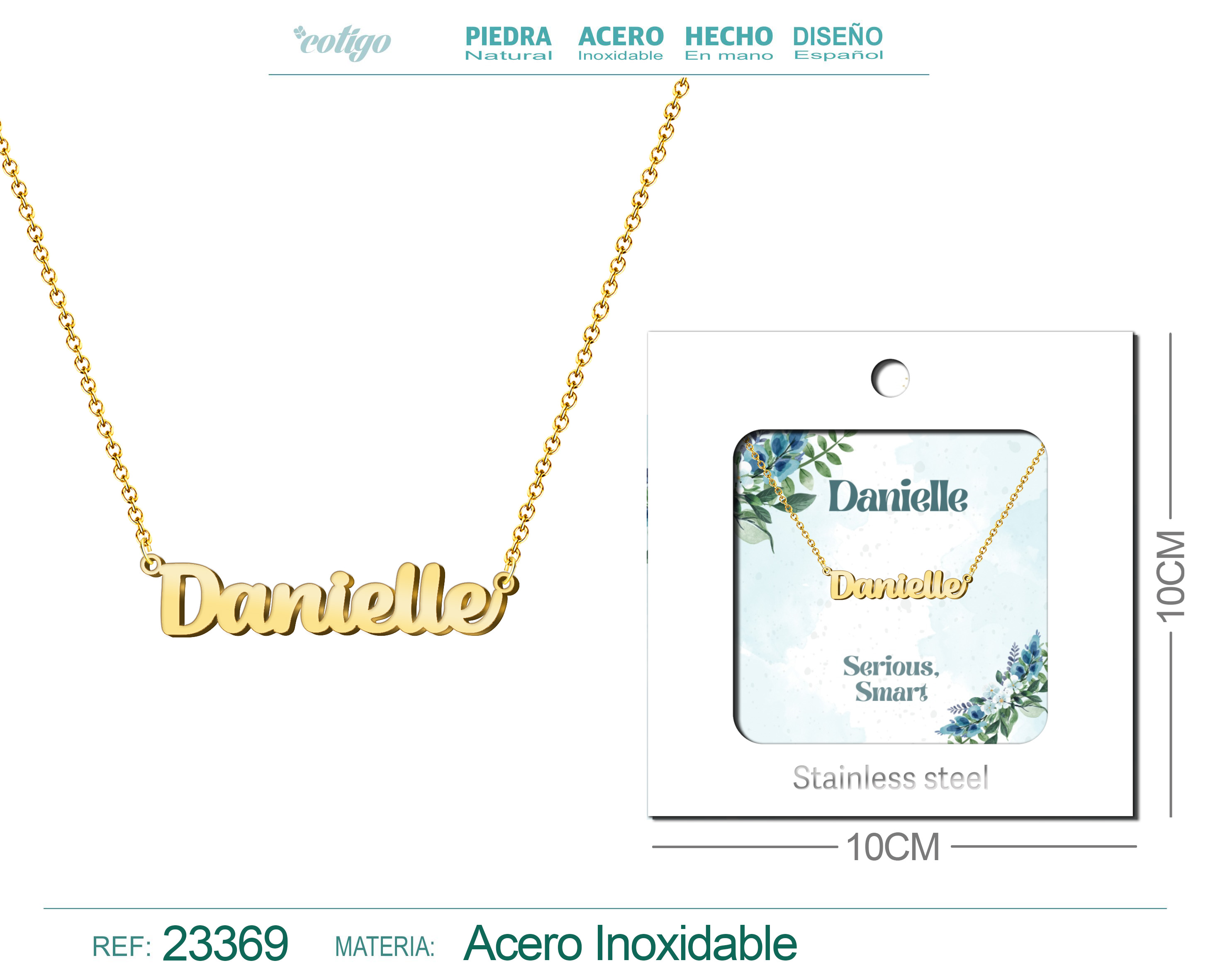 COLLAR NOMBRE INGLES DANIELLE ACERO CON SOBRE