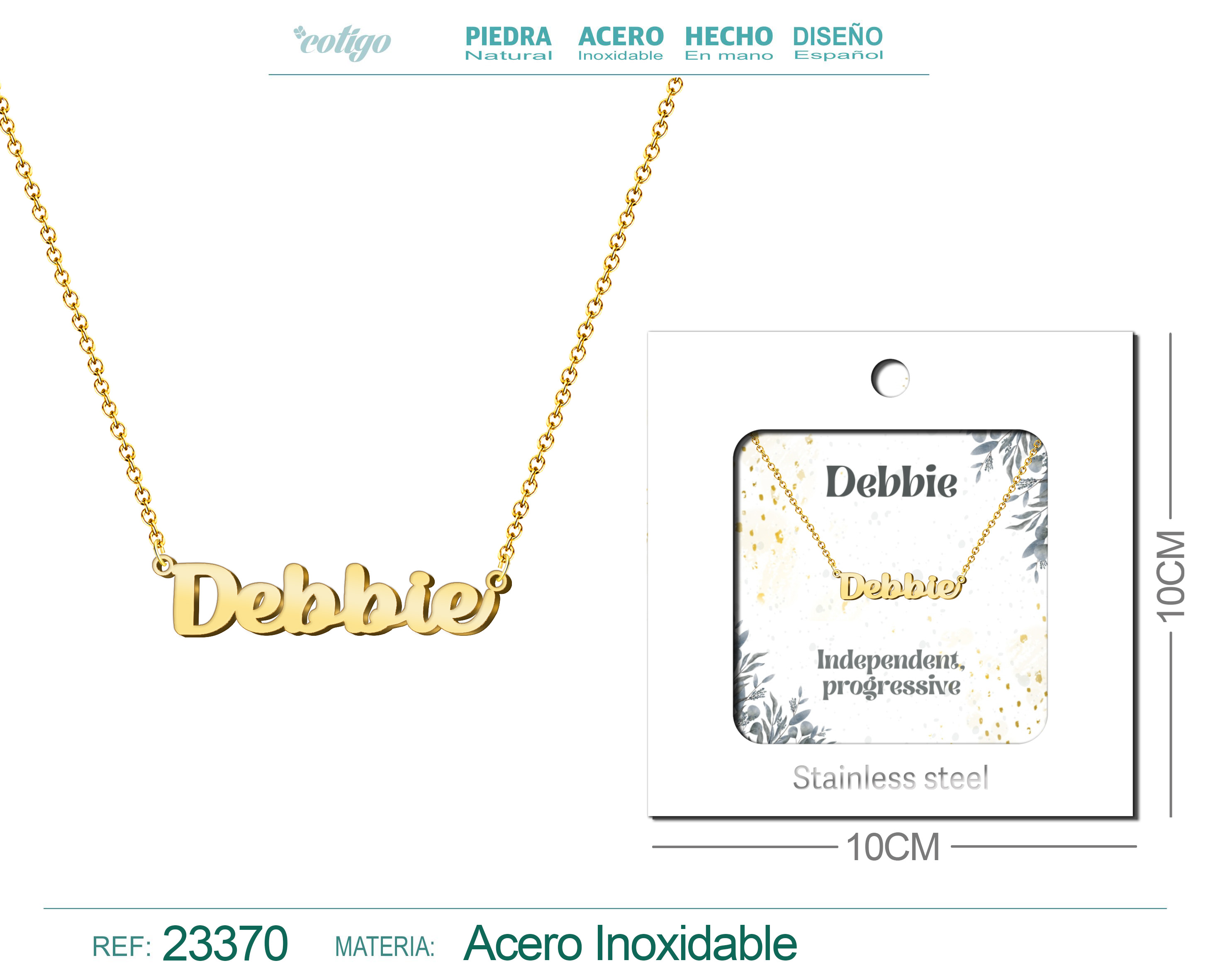 COLLAR NOMBRE INGLES DEBBIE ACERO CON SOBRE