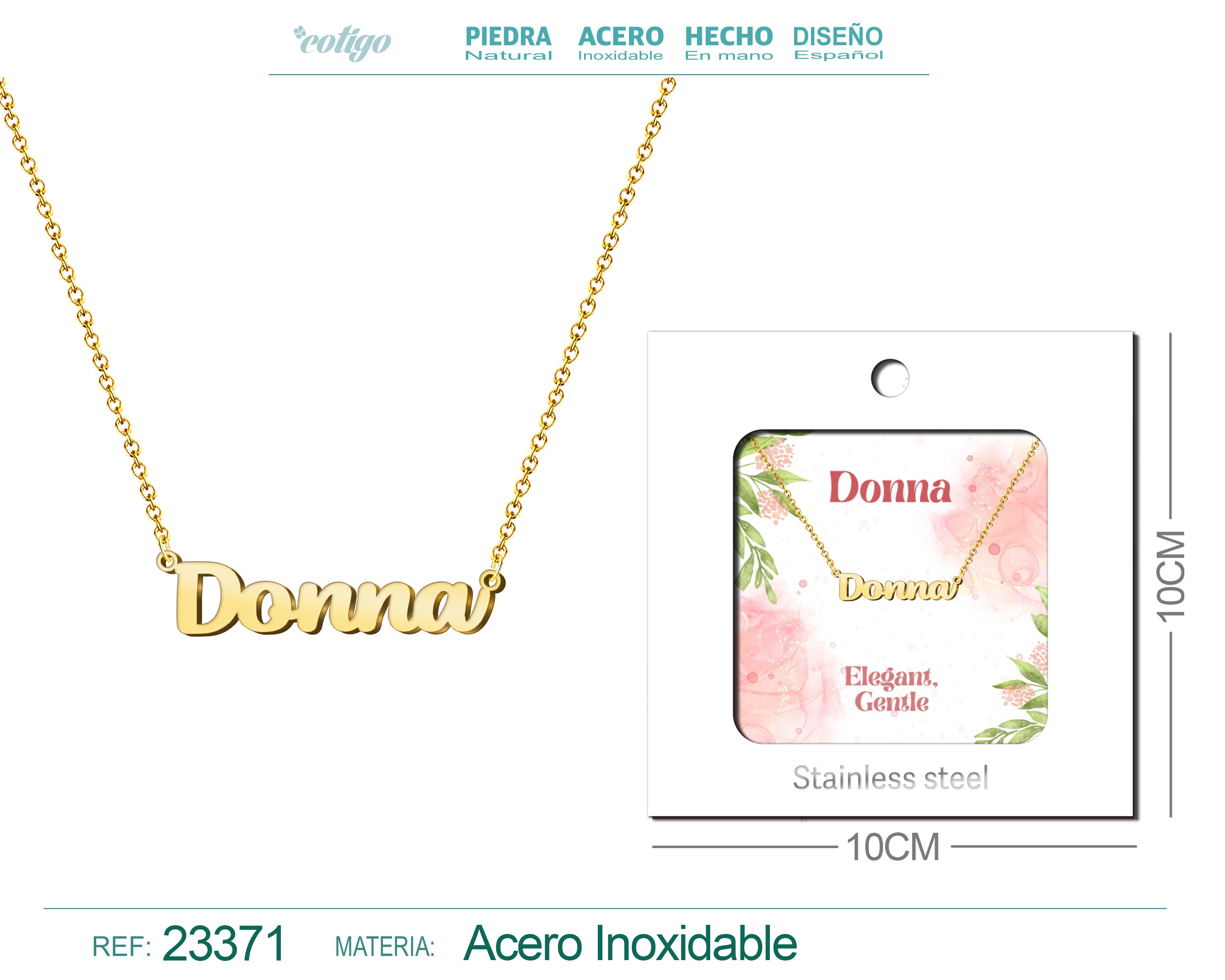 COLLAR NOMBRE INGLES DONNA ACERO CON SOBRE