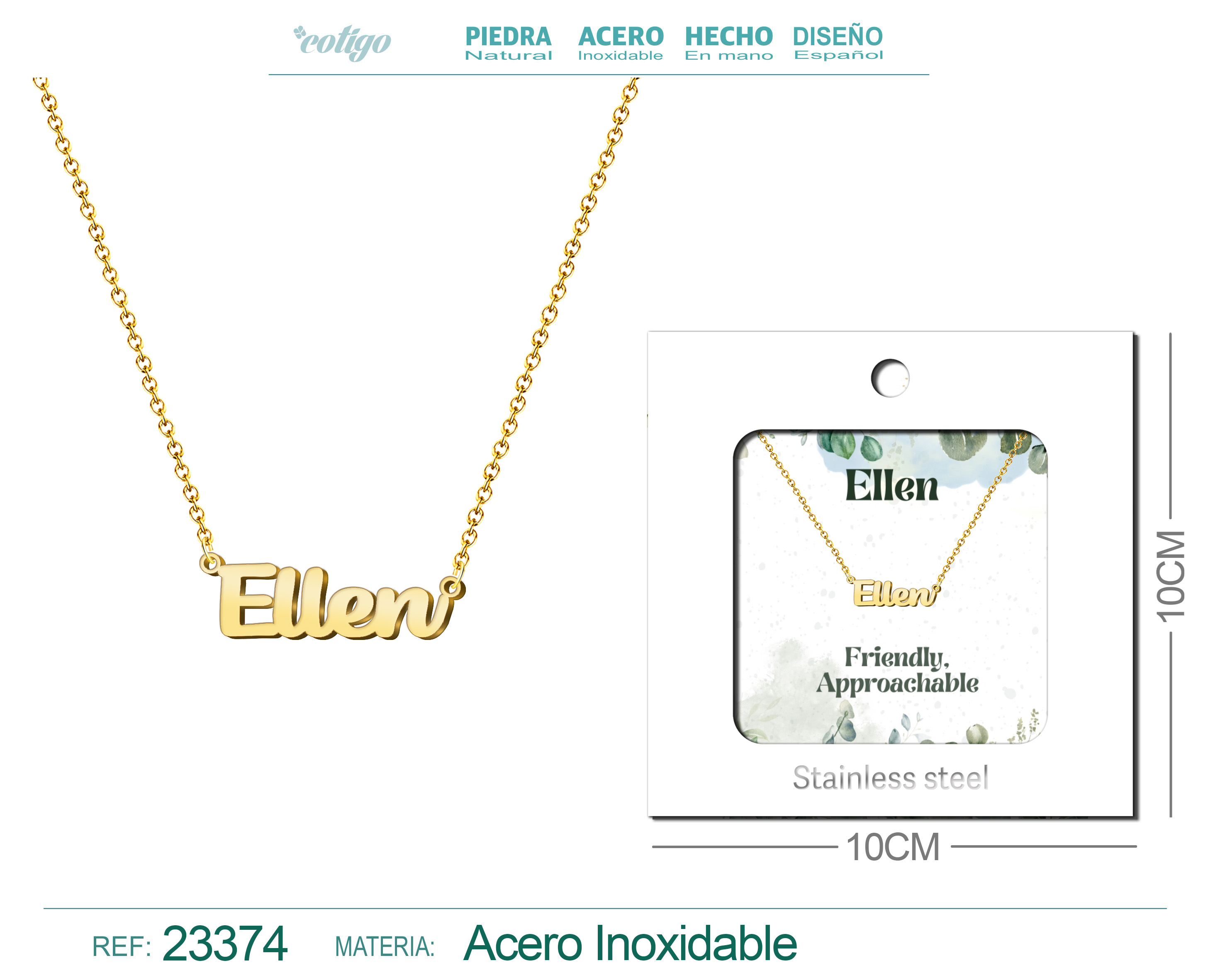 COLLAR NOMBRE INGLES ELLEN ACERO CON SOBRE