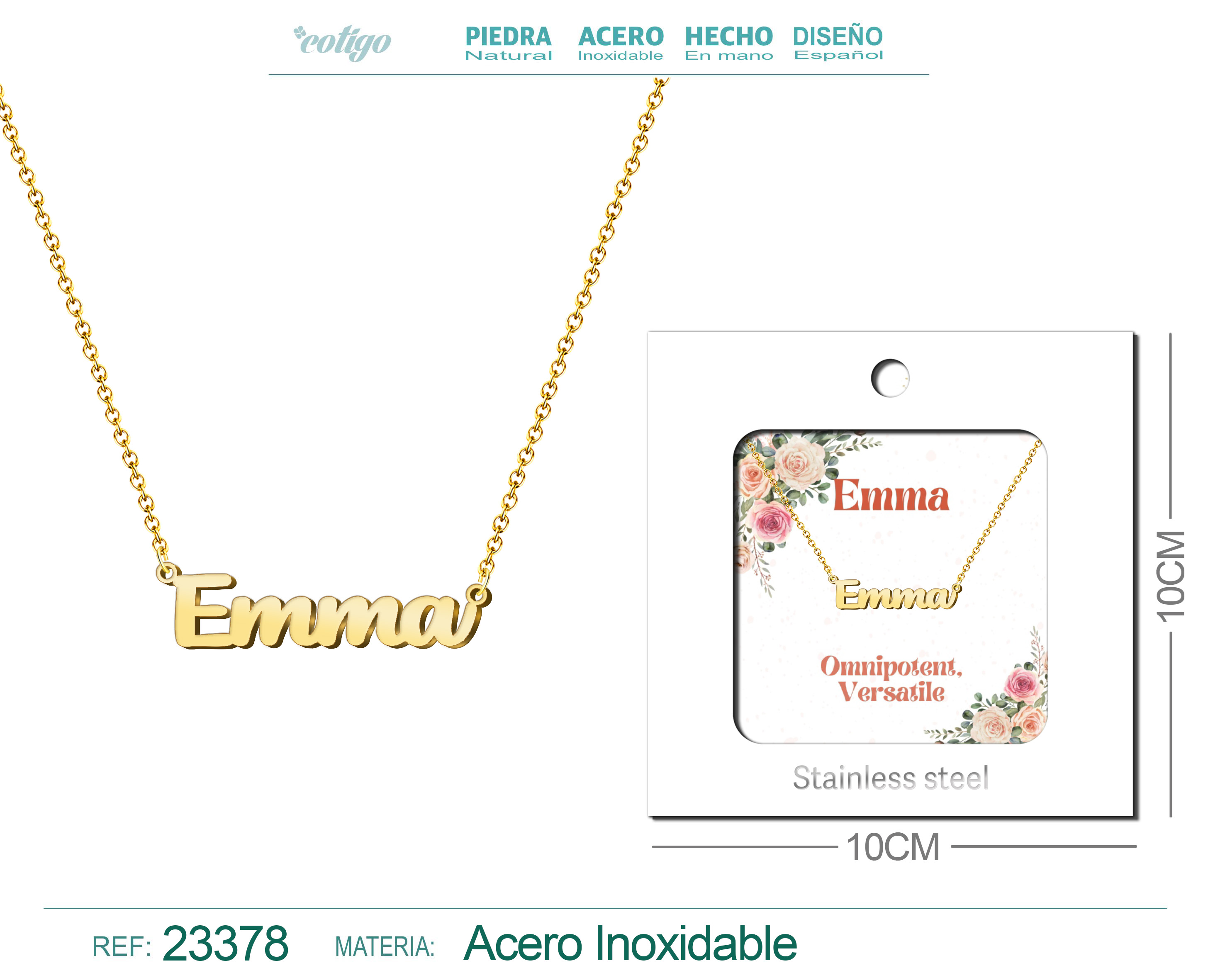 COLLAR NOMBRE INGLES EMMA ACERO CON SOBRE