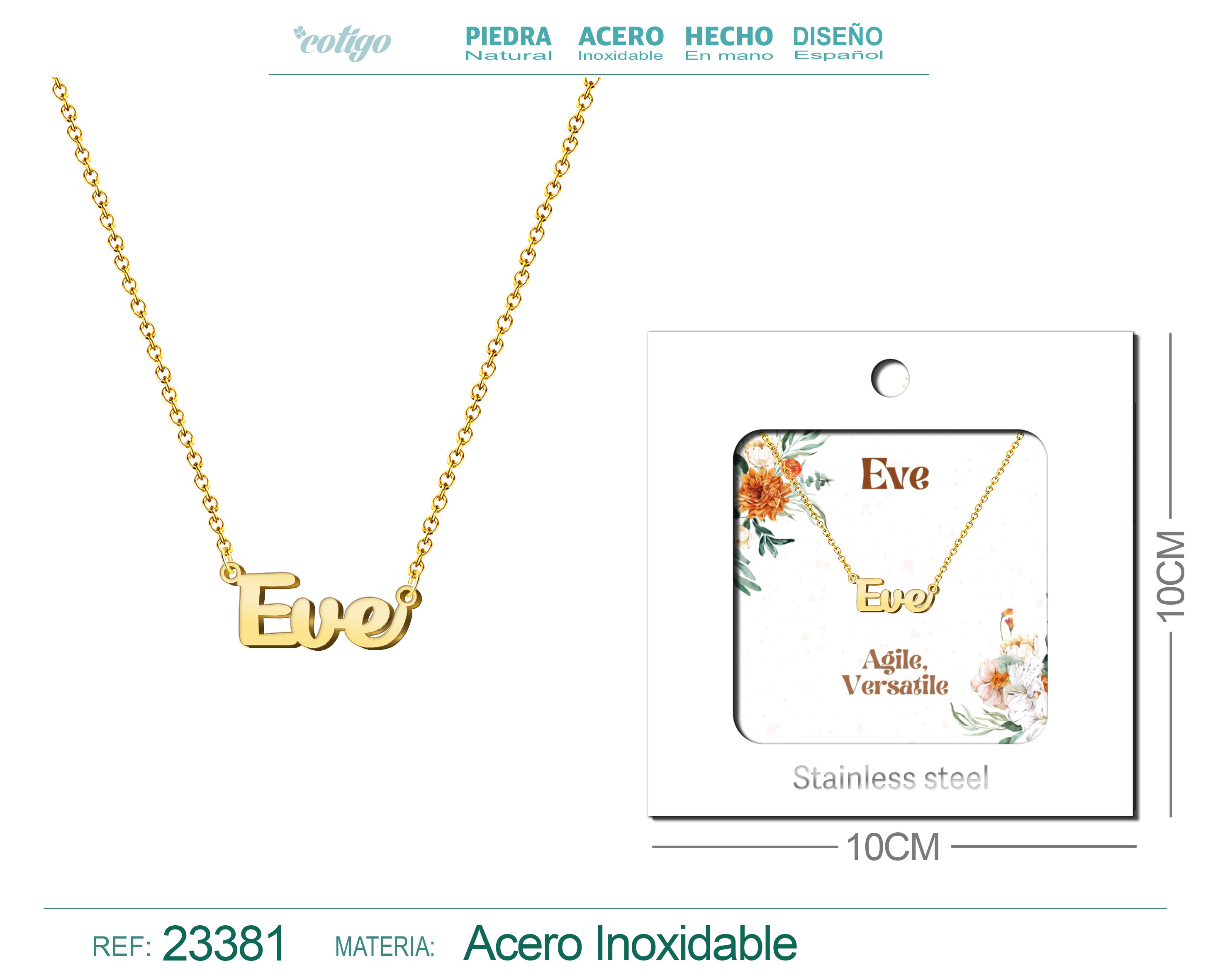 COLLAR NOMBRE INGLES EVE ACERO CON SOBRE