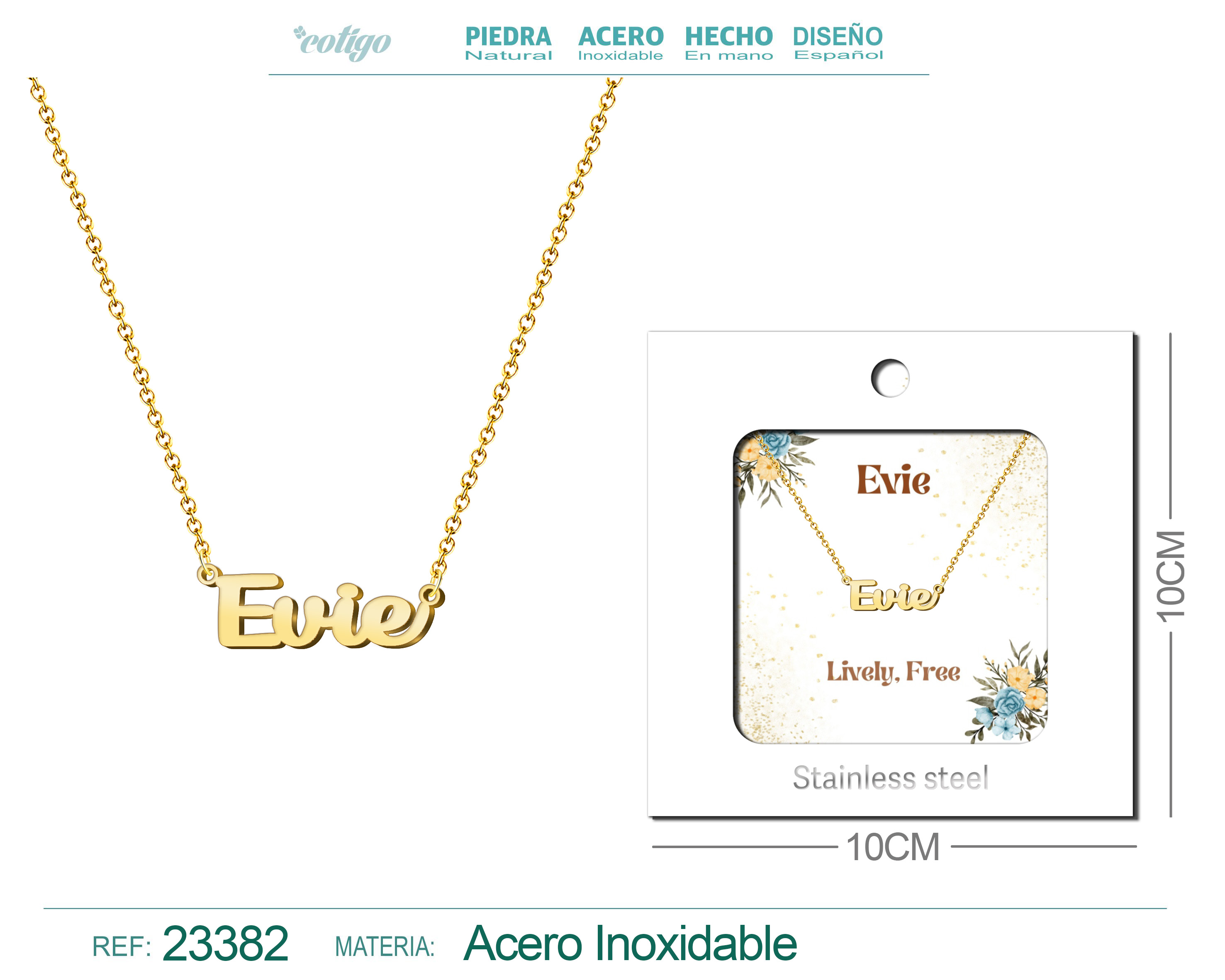 COLLAR NOMBRE INGLES EVIE ACERO CON SOBRE