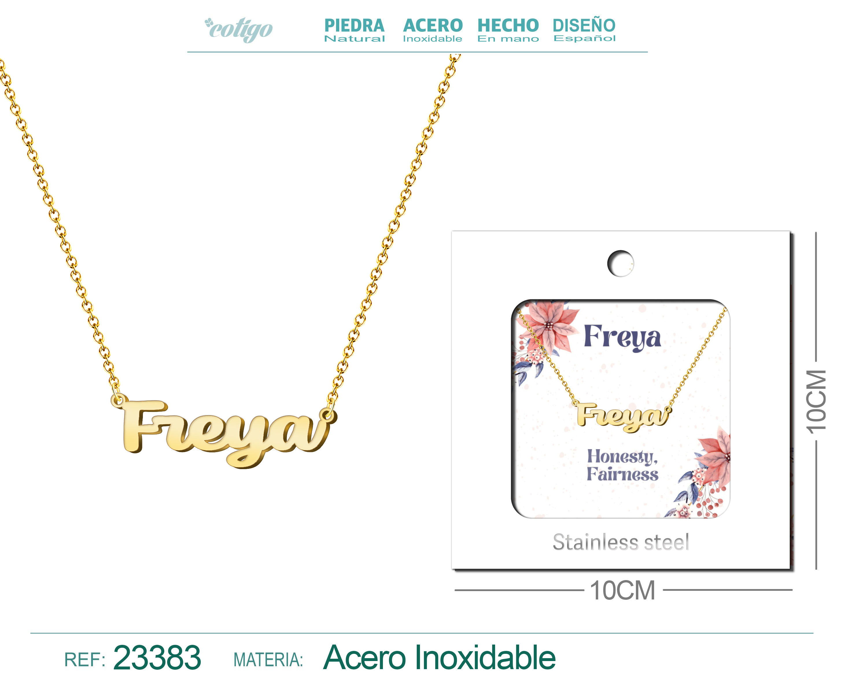 COLLAR NOMBRE INGLES FREYA ACERO CON SOBRE