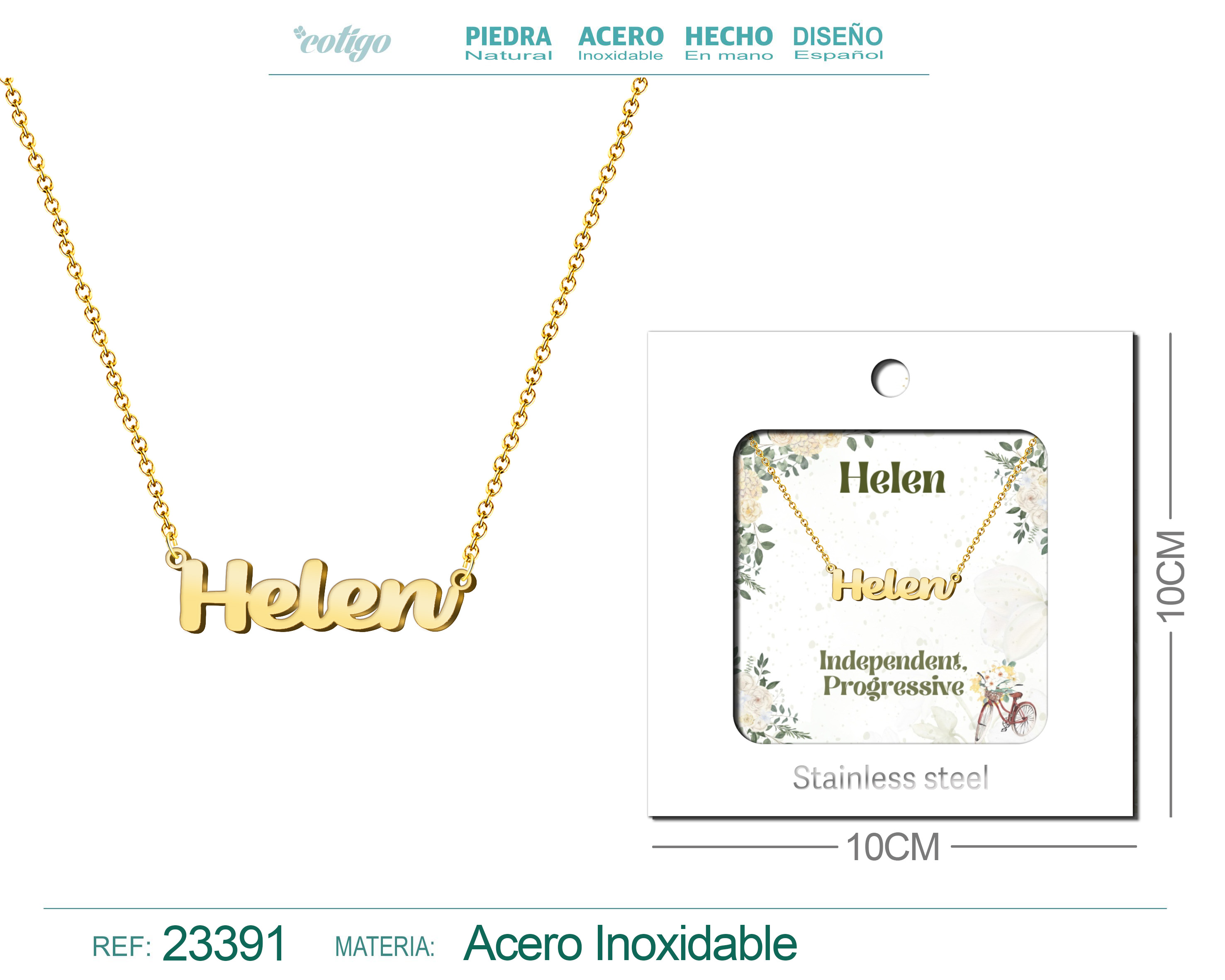 COLLAR NOMBRE INGLES HELEN ACERO CON SOBRE