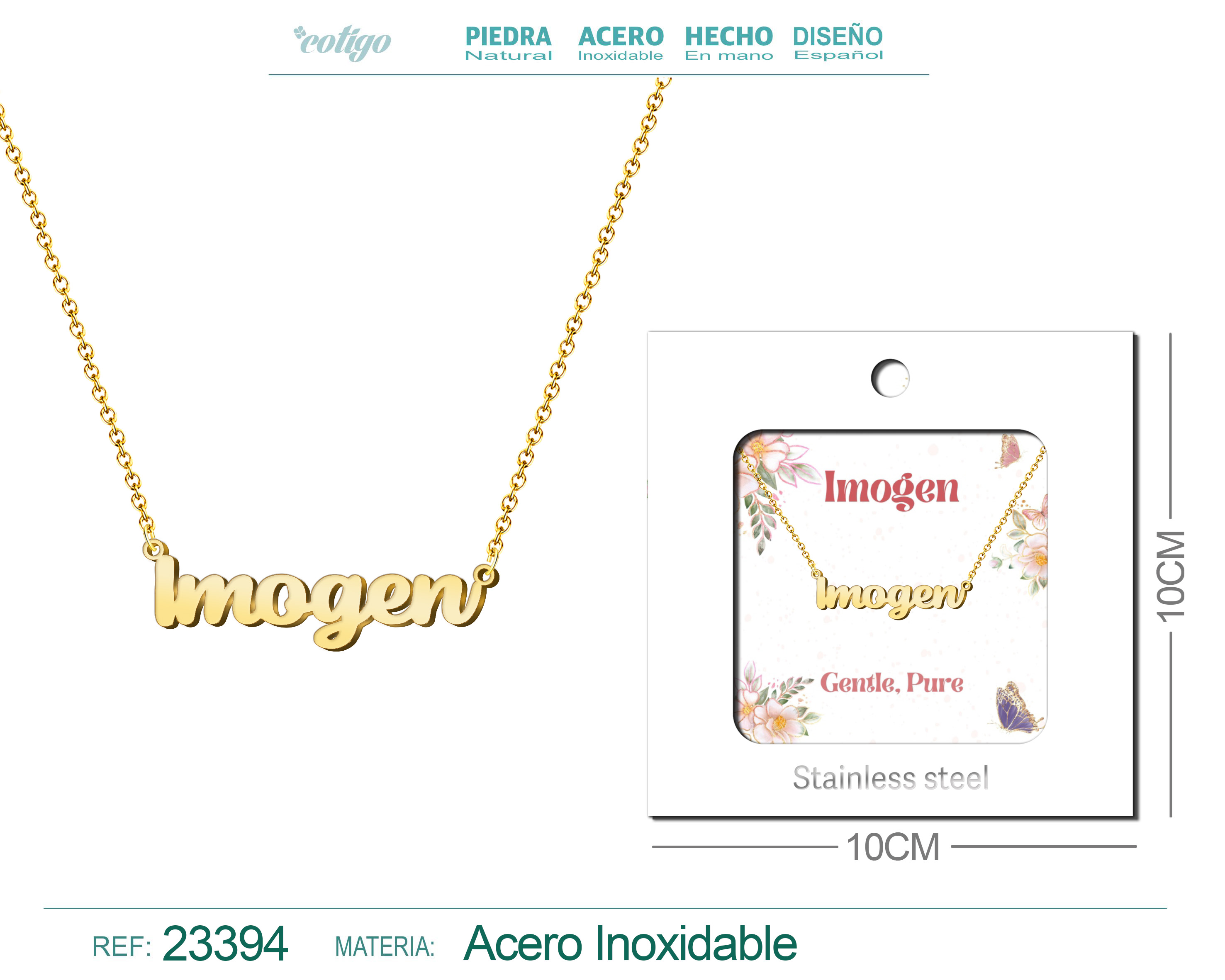 COLLAR NOMBRE INGLES IMOGEN ACERO CON SOBRE