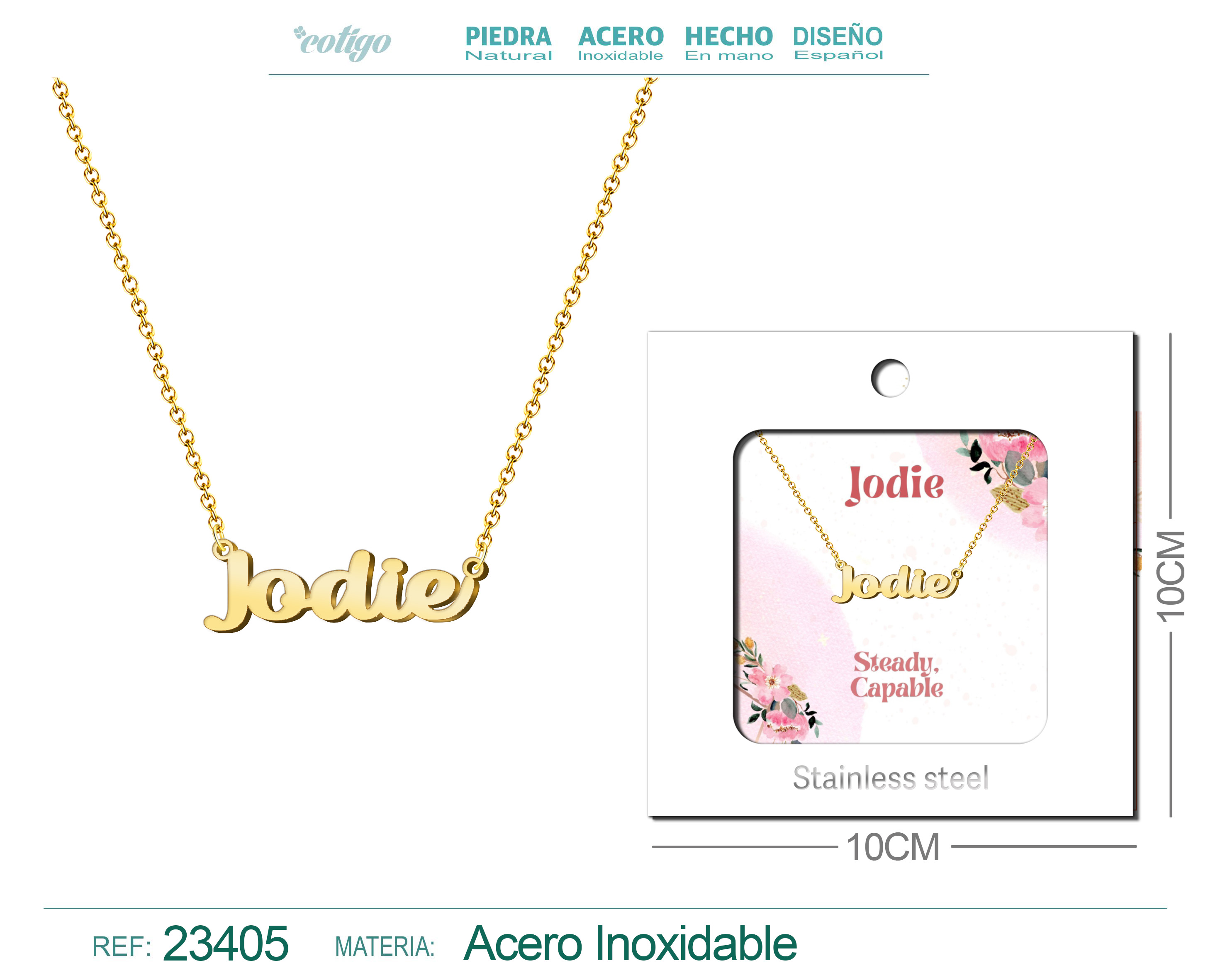 COLLAR NOMBRE INGLES JODIE ACERO CON SOBRE