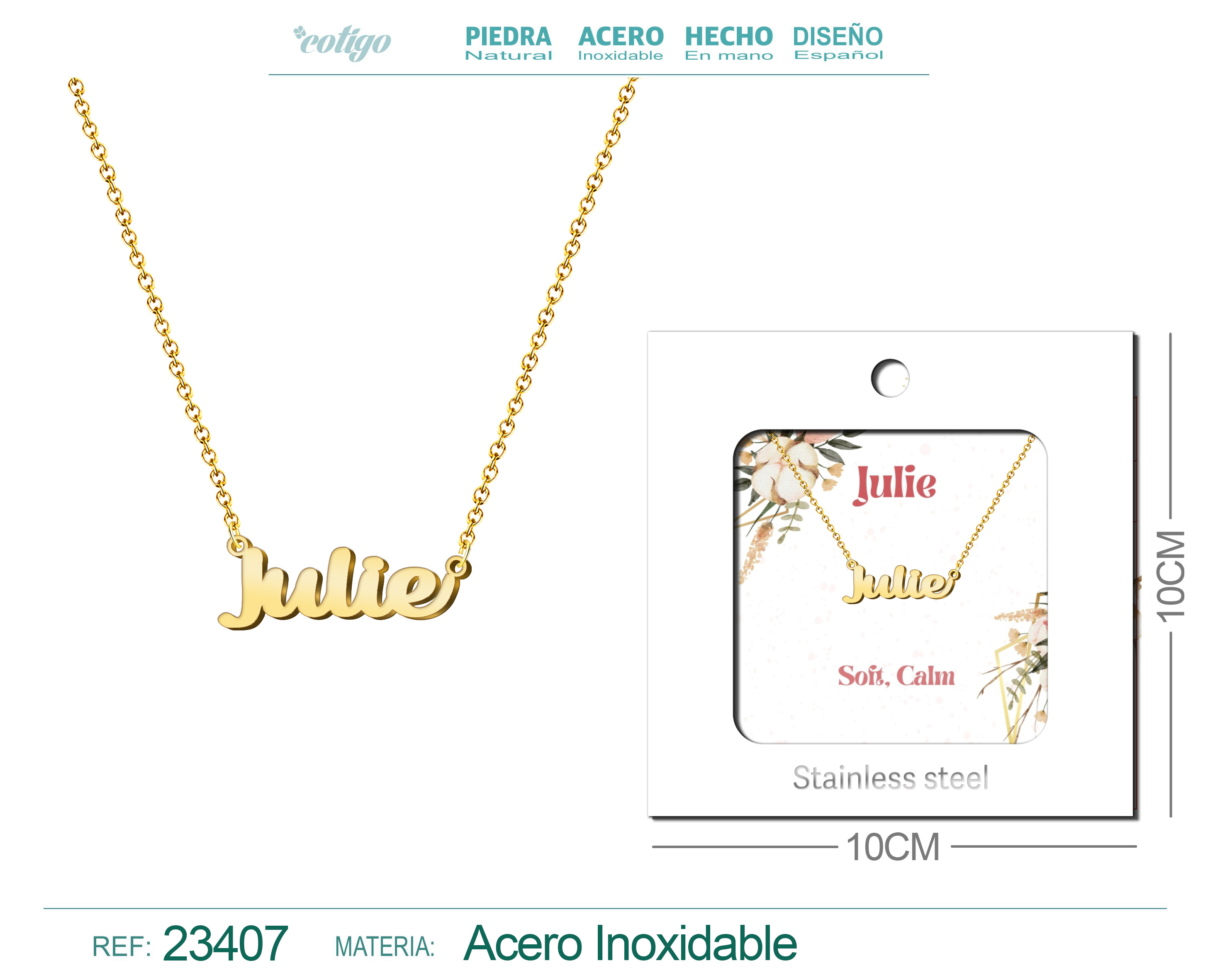 COLLAR NOMBRE INGLES JULIE ACERO CON SOBRE