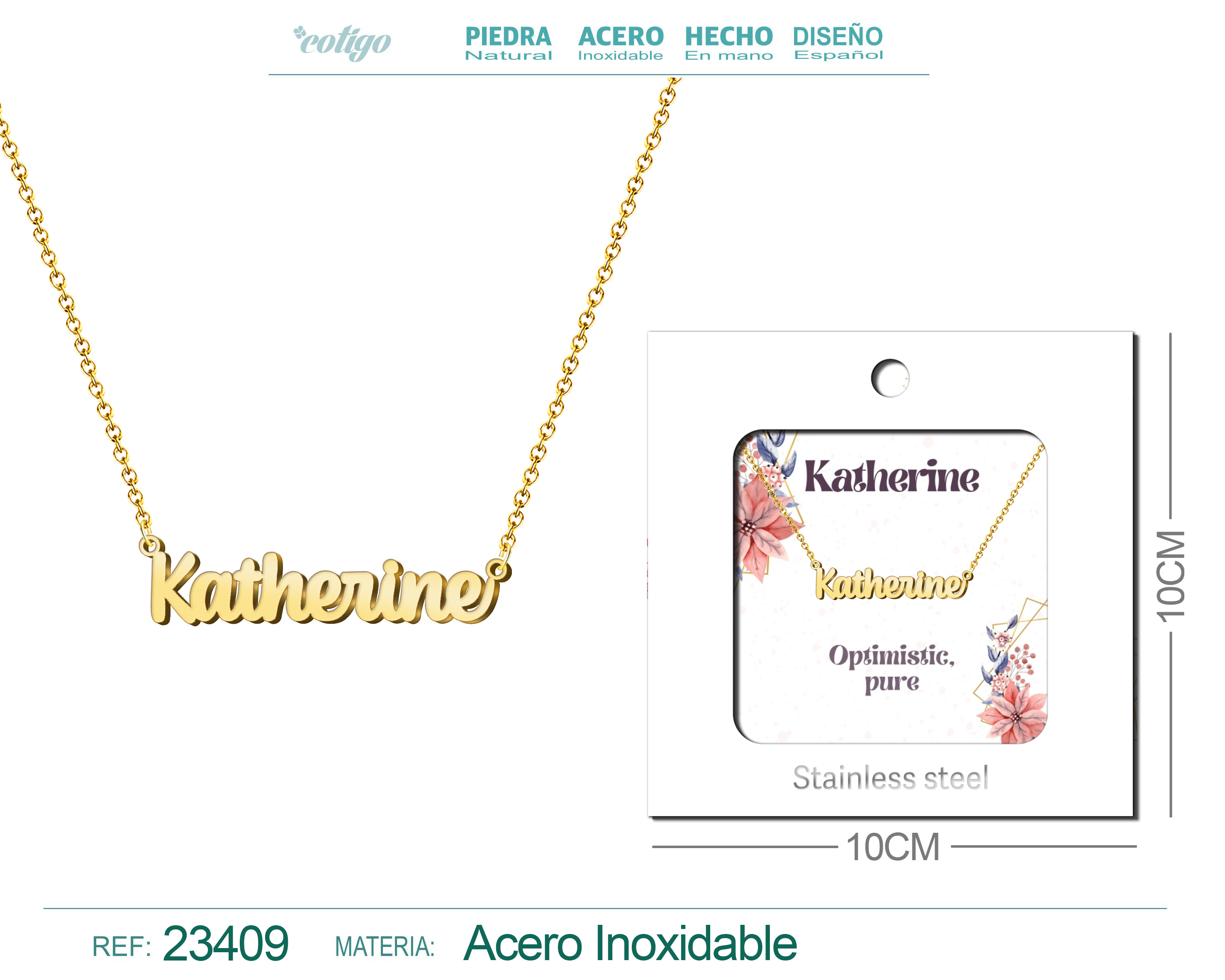 COLLAR NOMBRE INGLES KATHERINE ACERO CON SOBRE