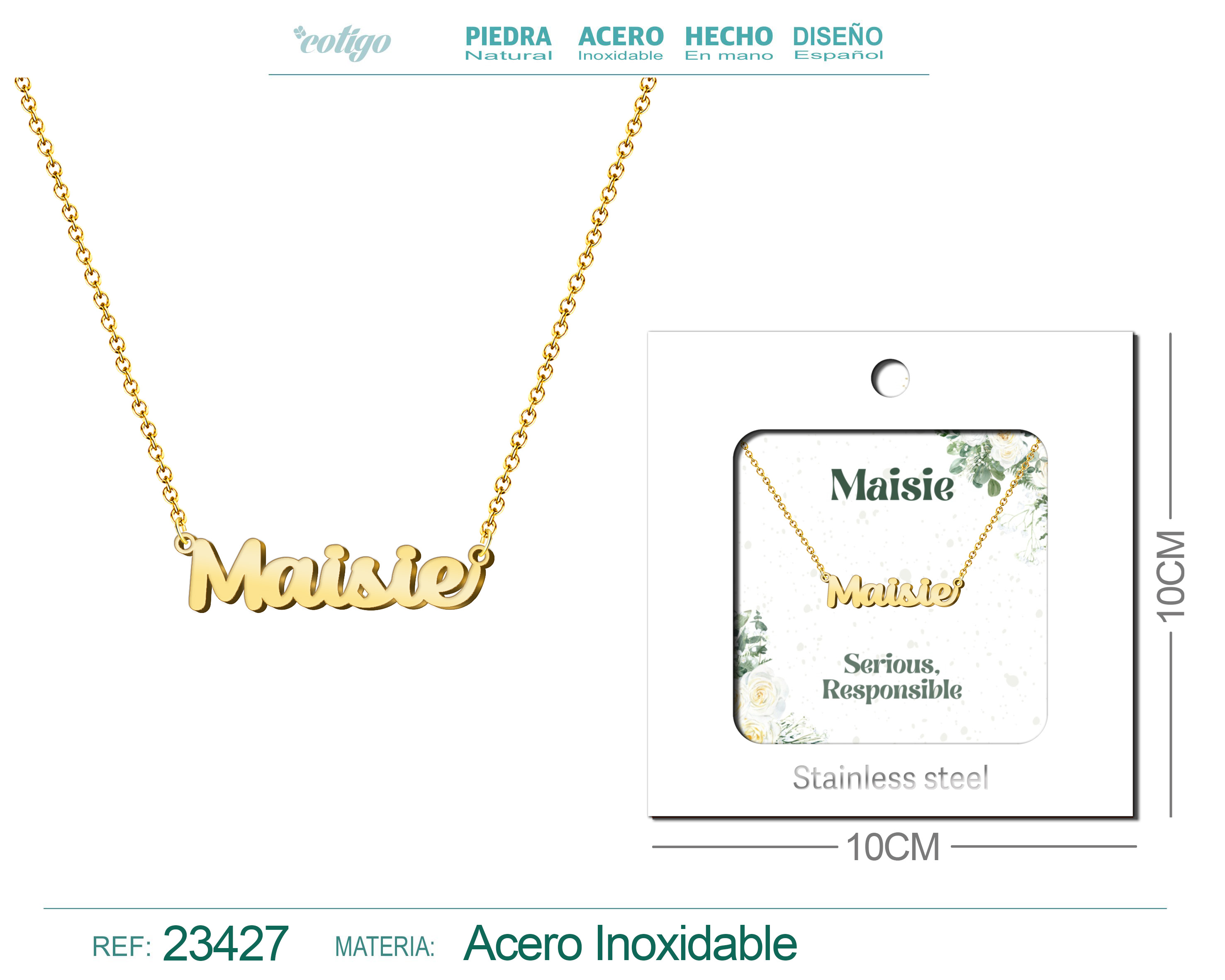 COLLAR NOMBRE INGLES MAISIE ACERO CON SOBRE