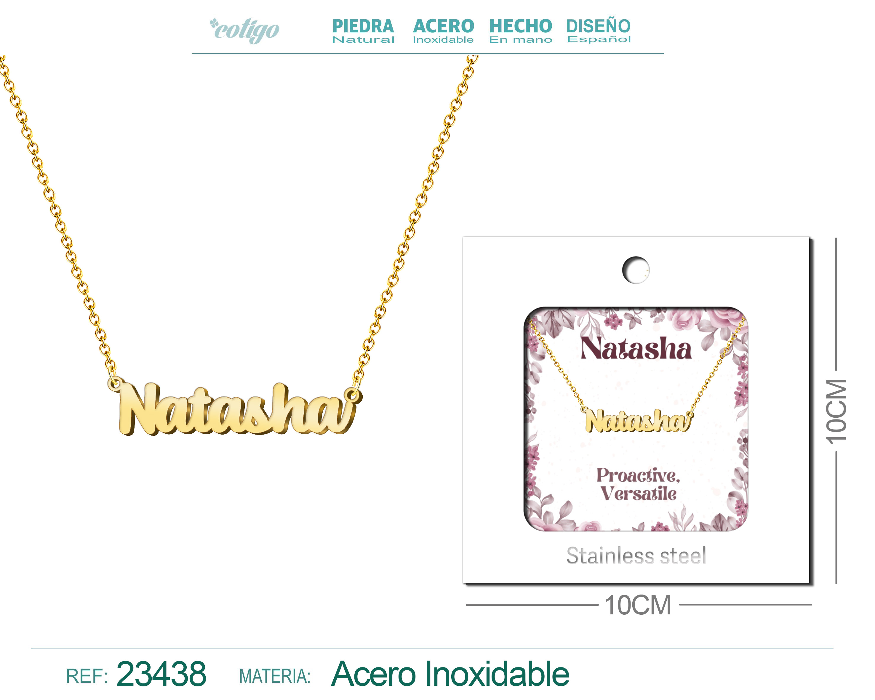 COLLAR NOMBRE INGLES NATASHA ACERO CON SOBRE