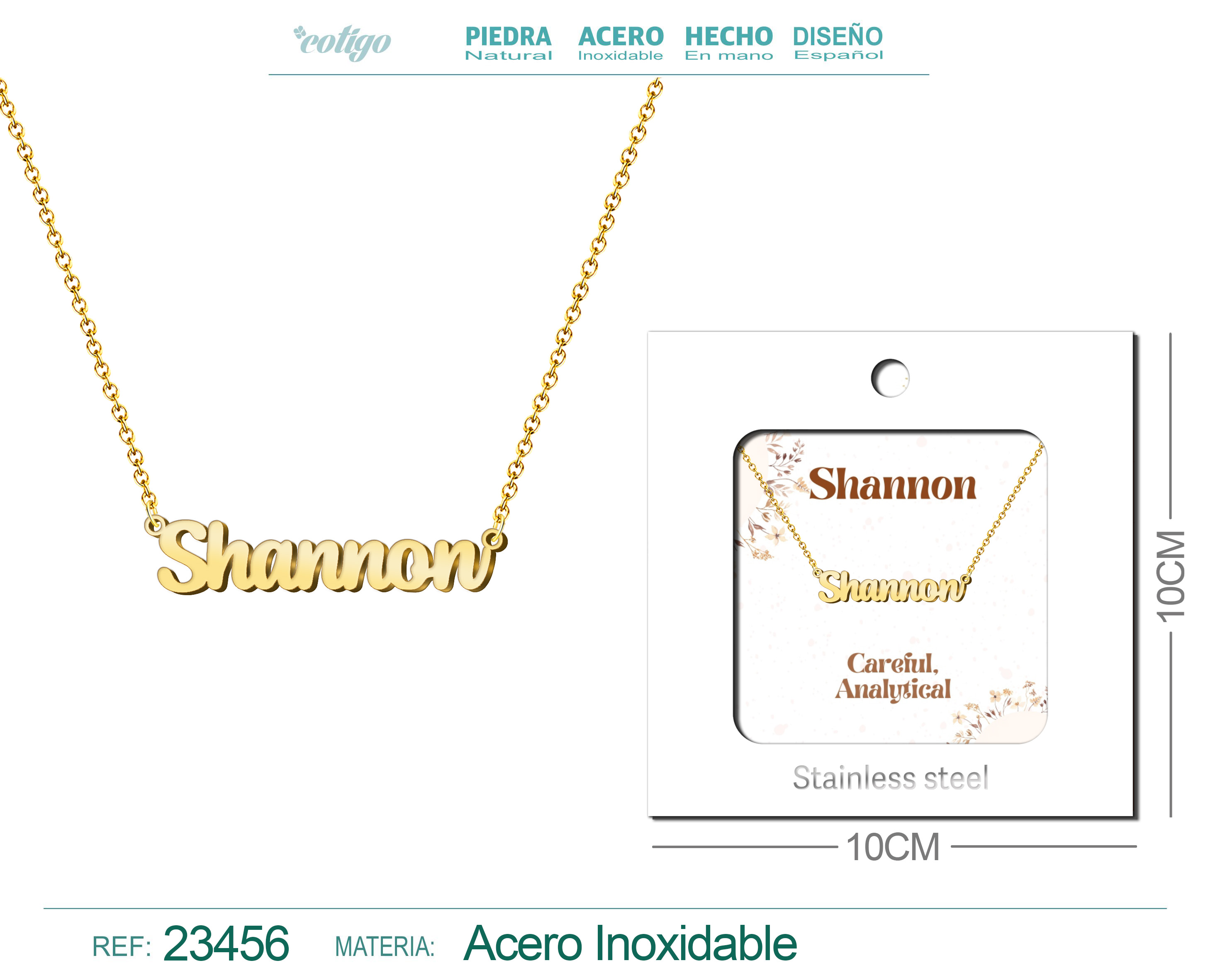 COLLAR NOMBRE INGLES SHANNON ACERO CON SOBRE