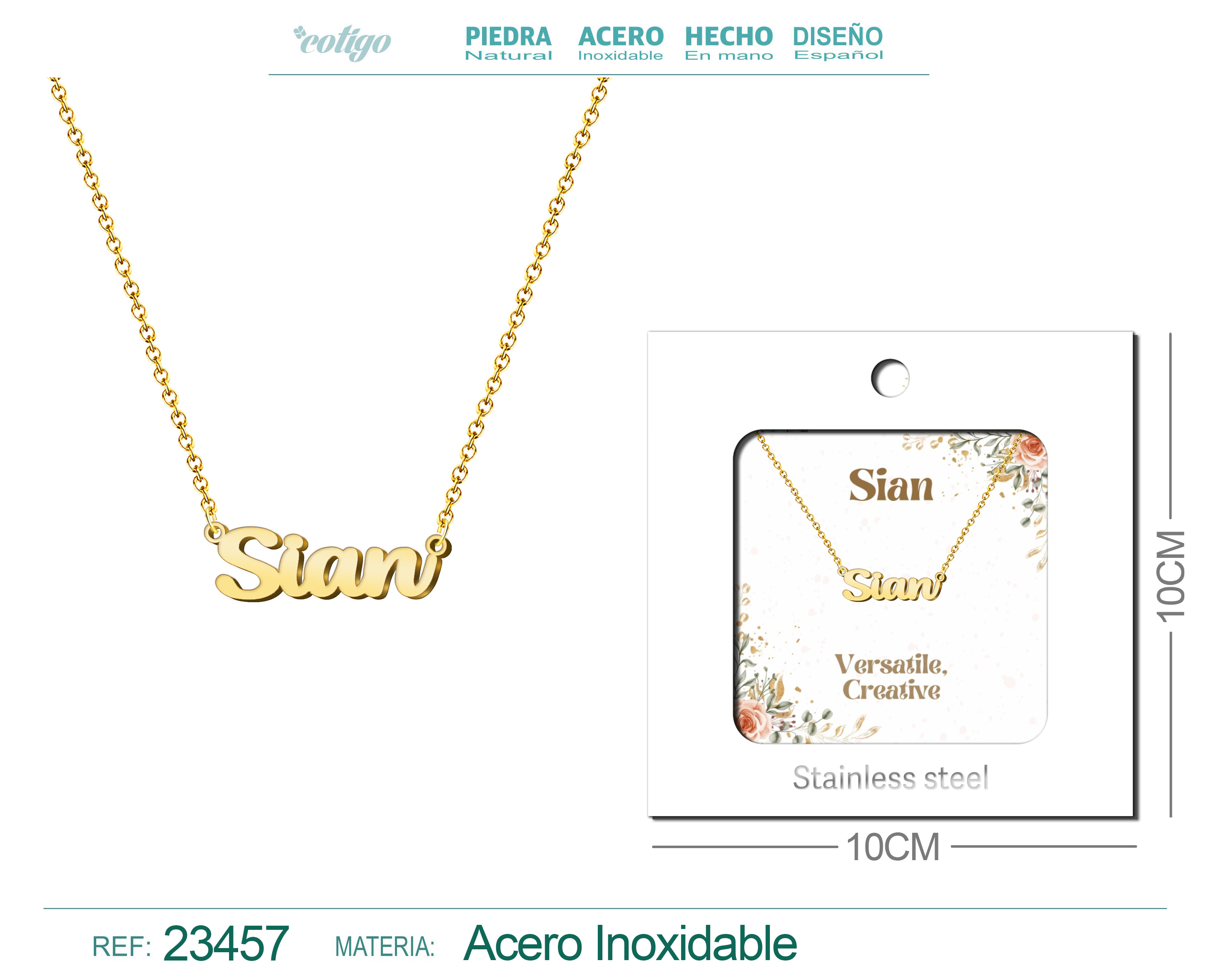 COLLAR NOMBRE INGLES SIAN ACERO CON SOBRE