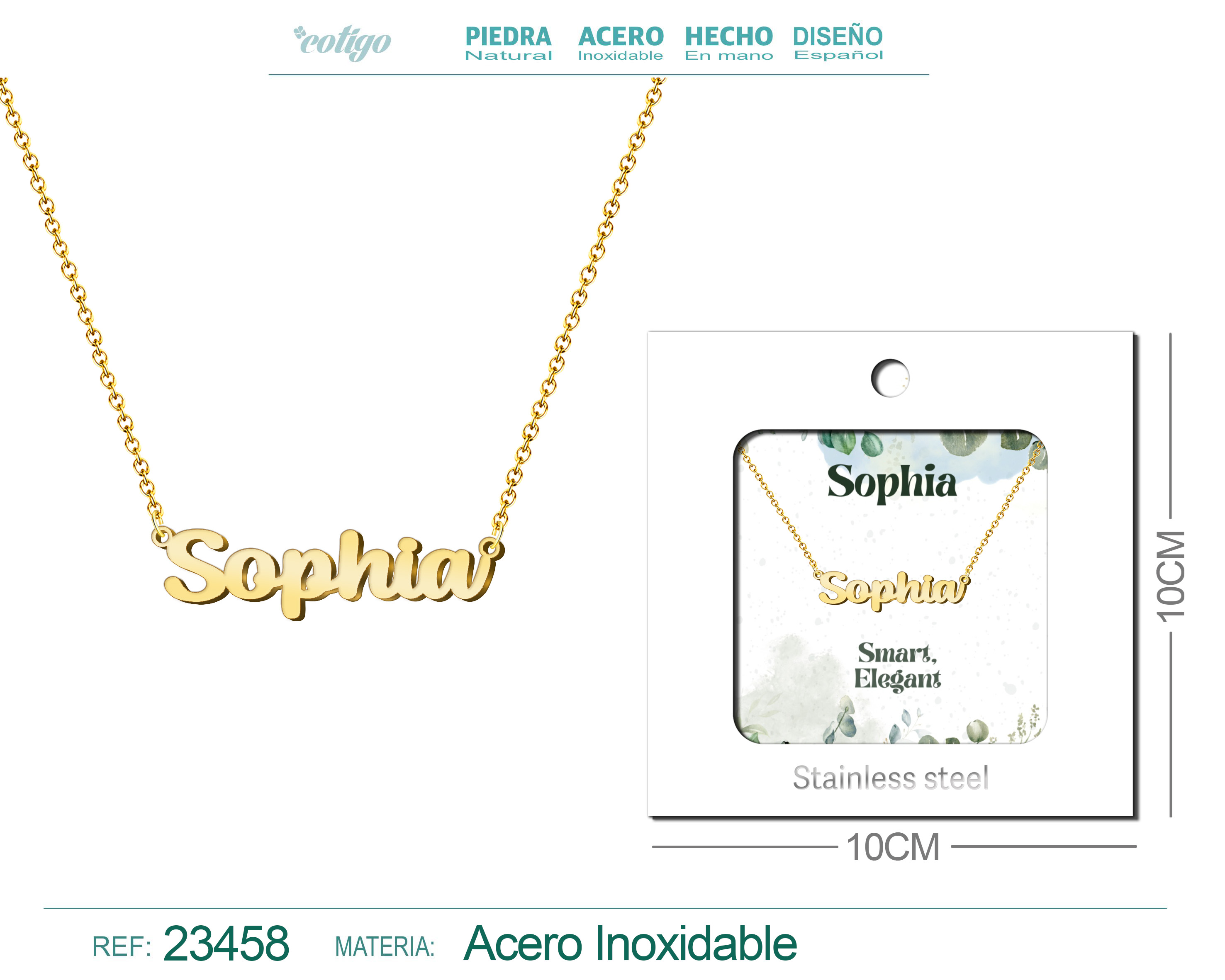 COLLAR NOMBRE INGLES SOPHIA ACERO CON SOBRE