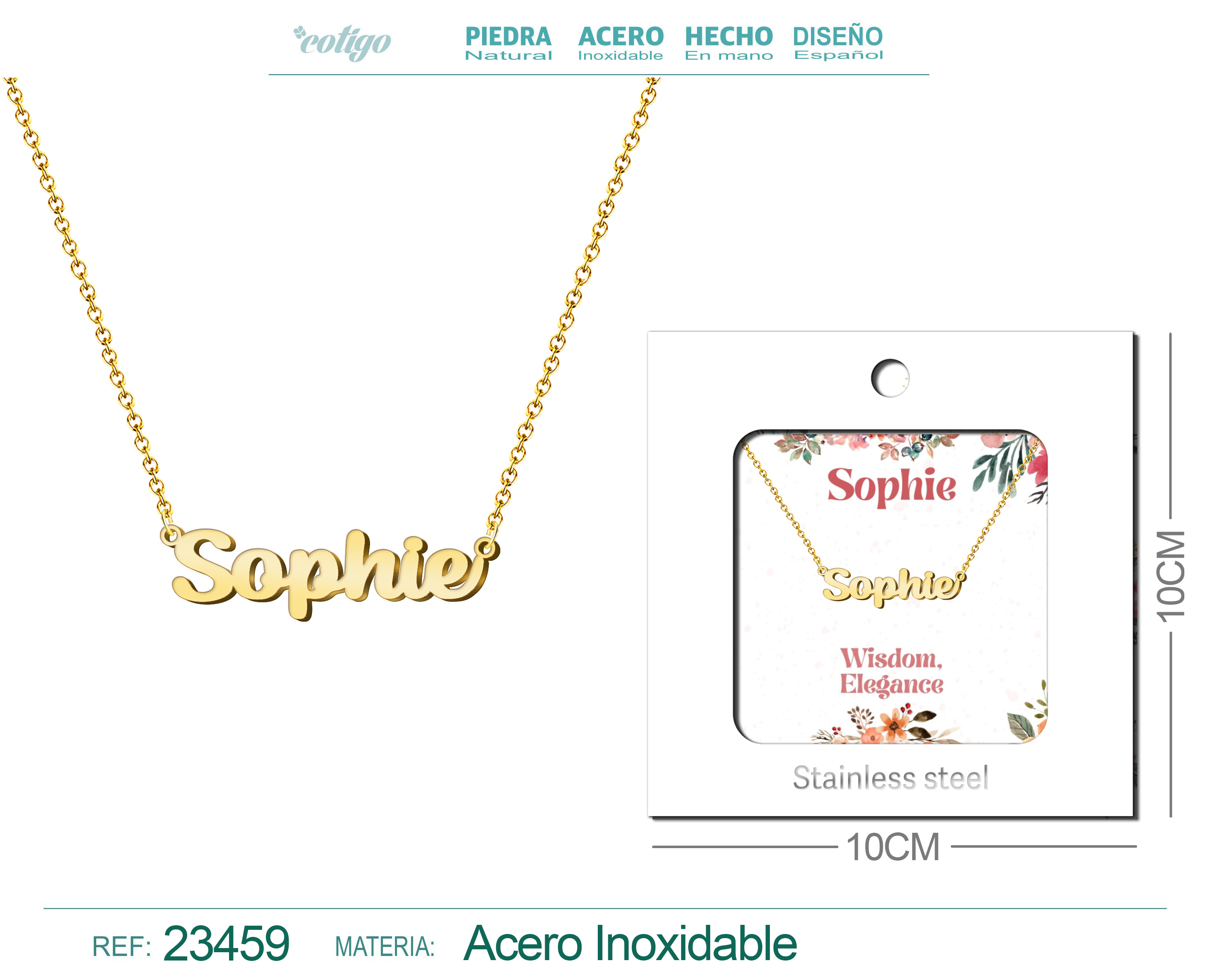 COLLAR NOMBRE INGLES SOPHIE ACERO CON SOBRE