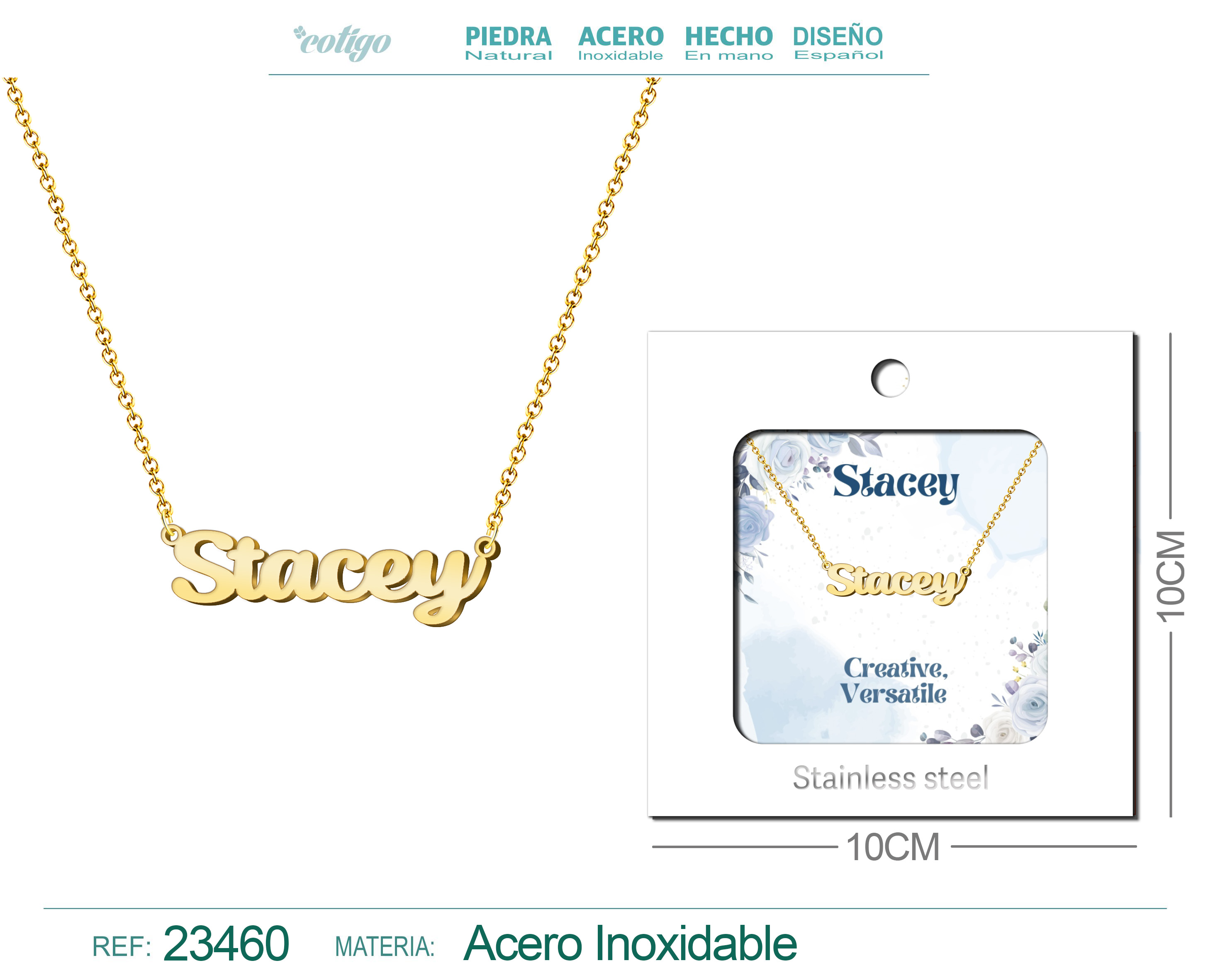 COLLAR NOMBRE INGLES STACEY ACERO CON SOBRE