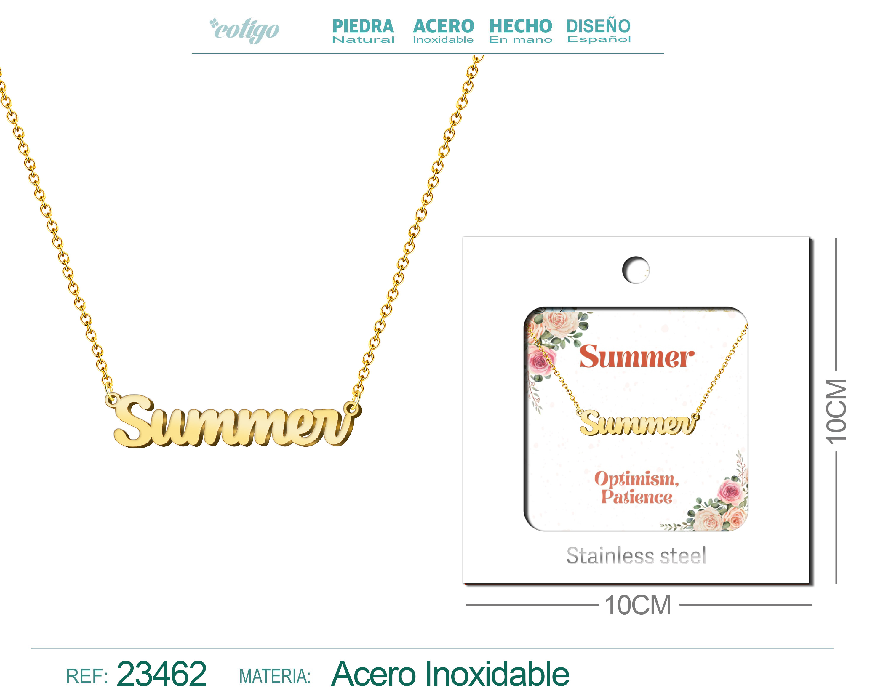 COLLAR NOMBRE INGLES SUMMER ACERO CON SOBRE