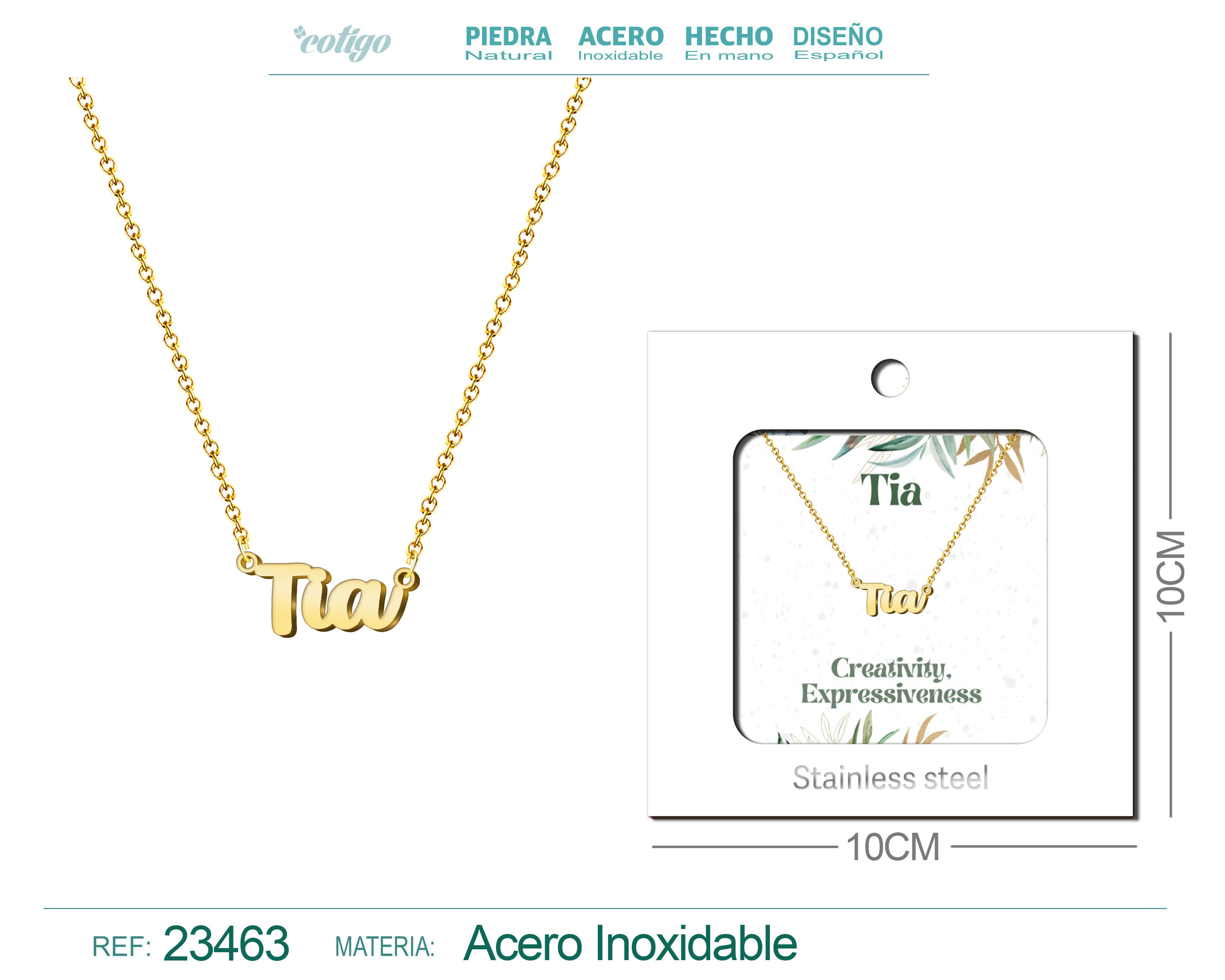 COLLAR NOMBRE INGLES TIA ACERO CON SOBRE