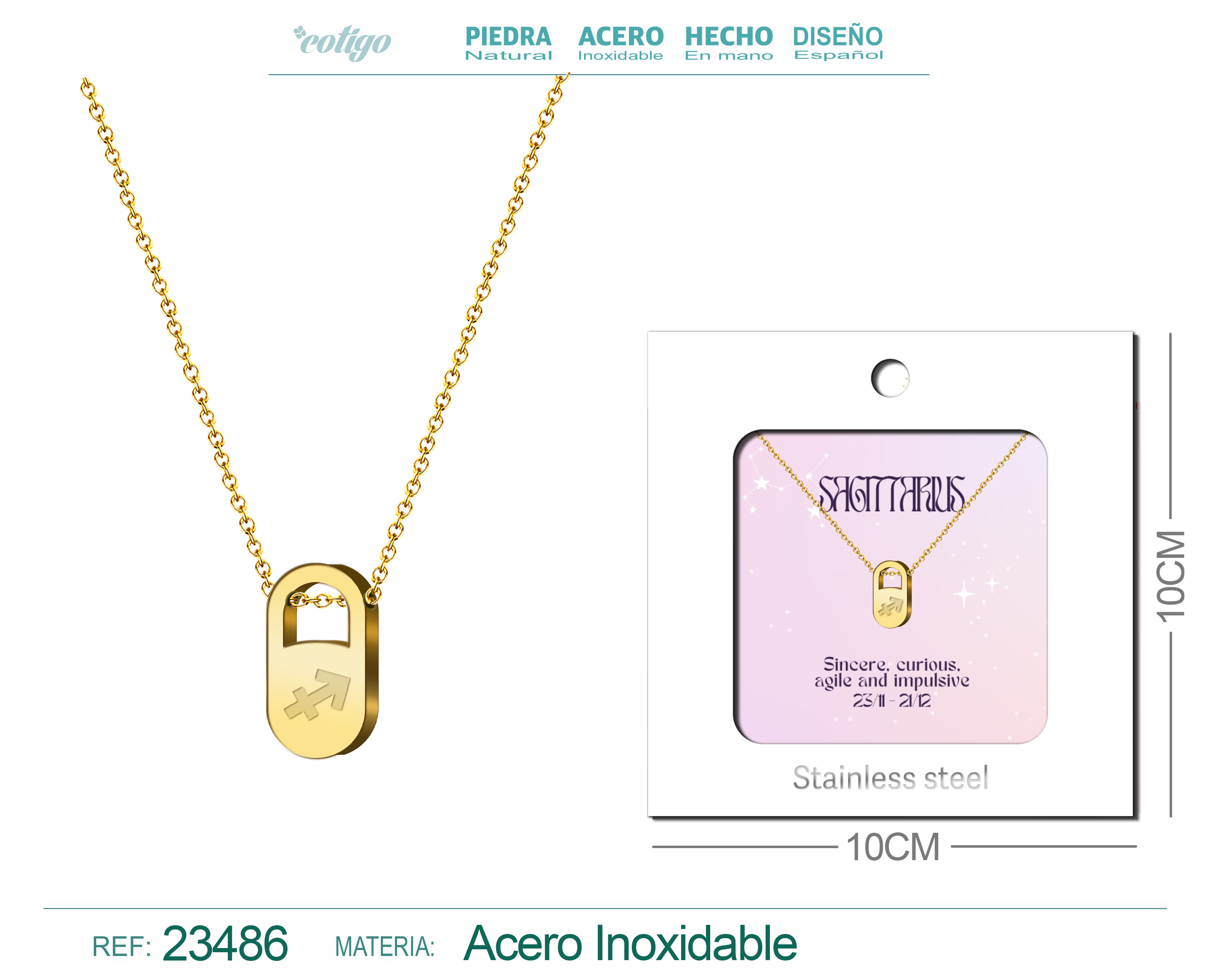 COLLAR ZODIACO INGLES SAGITTARIUS ACERO CON SOBRE