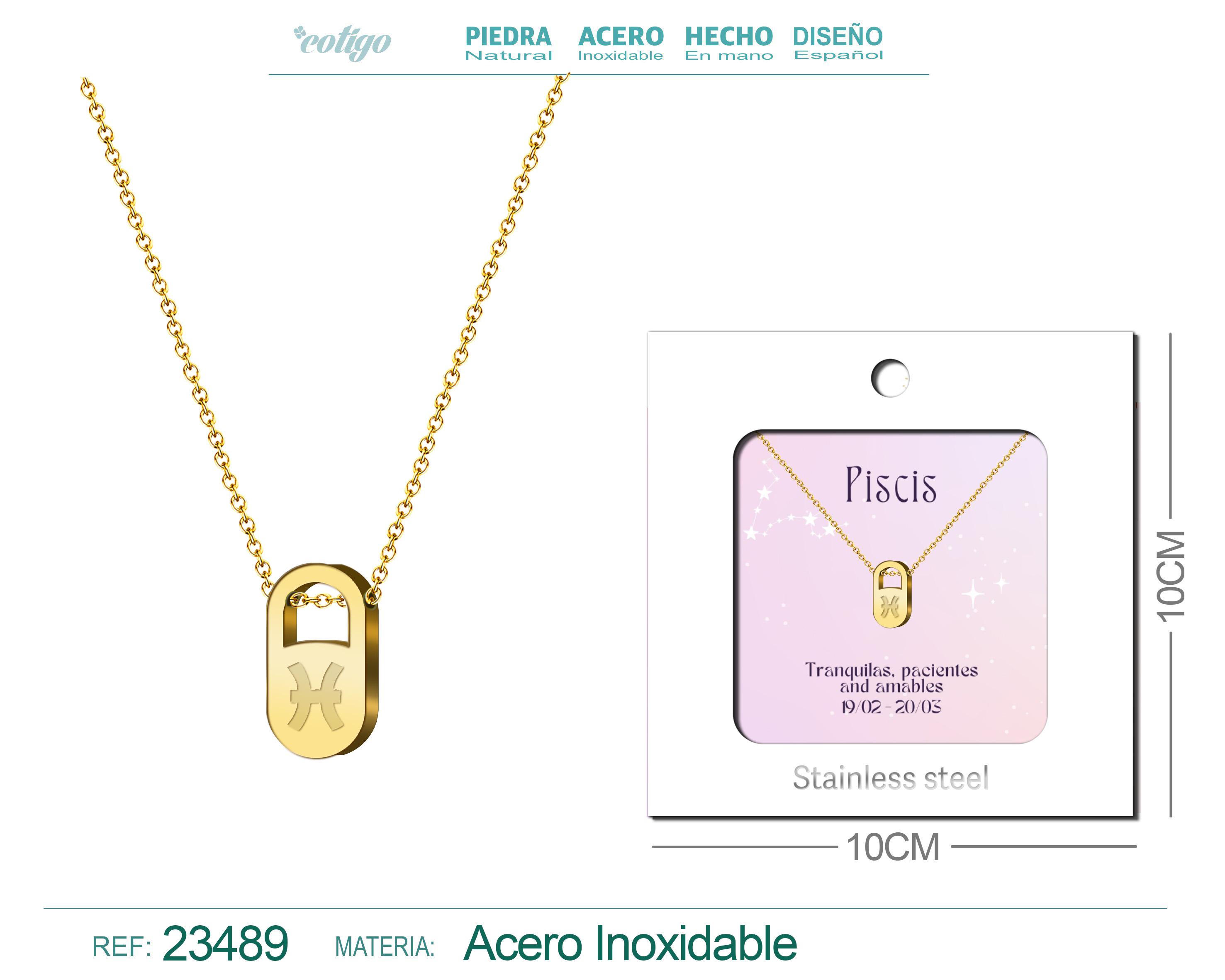 COLLAR ZODIACO INGLES PISCES ACERO CON SOBRE