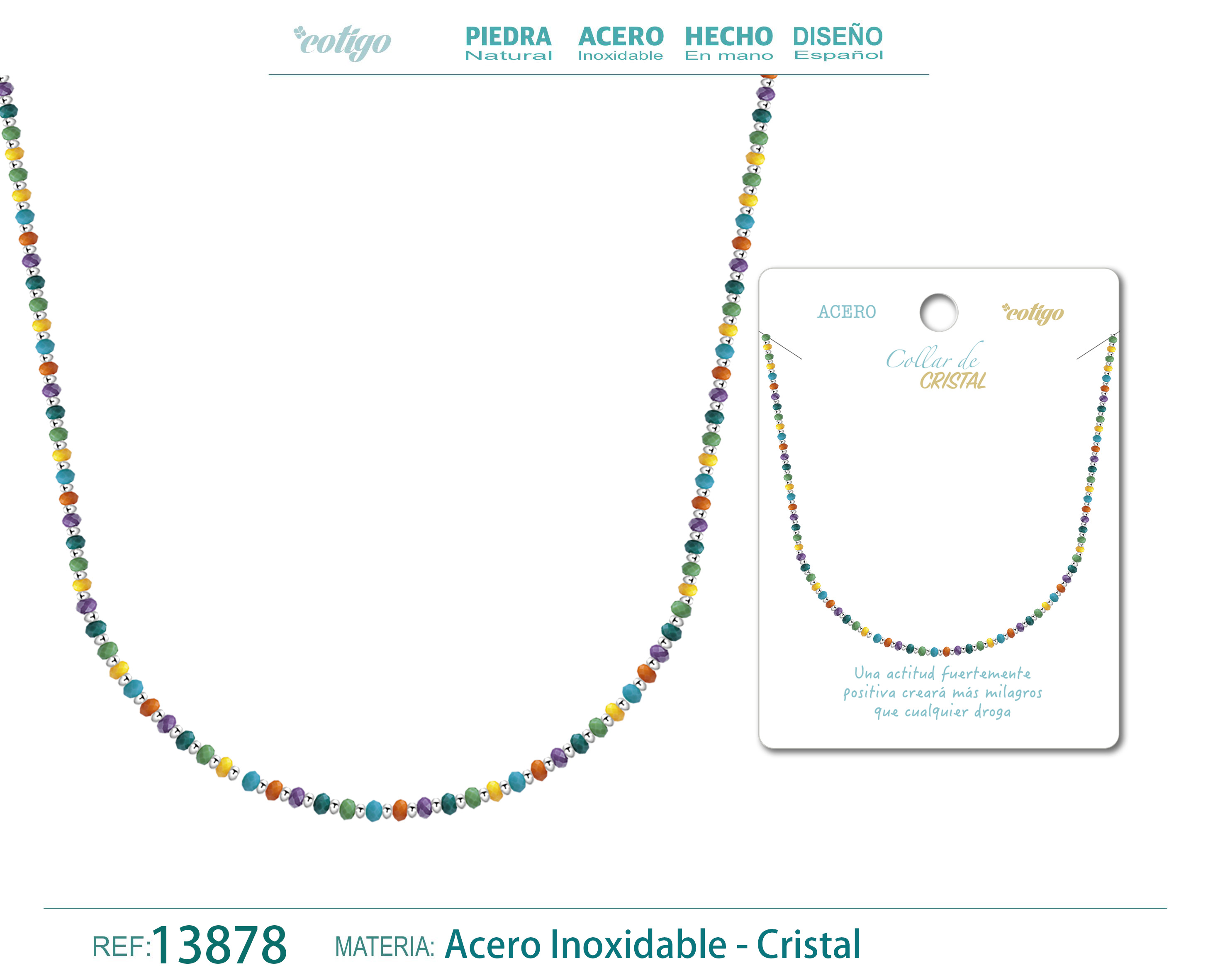 COLLAR DE CRISTAL MULTICOLOR CON CIERRE ACERO