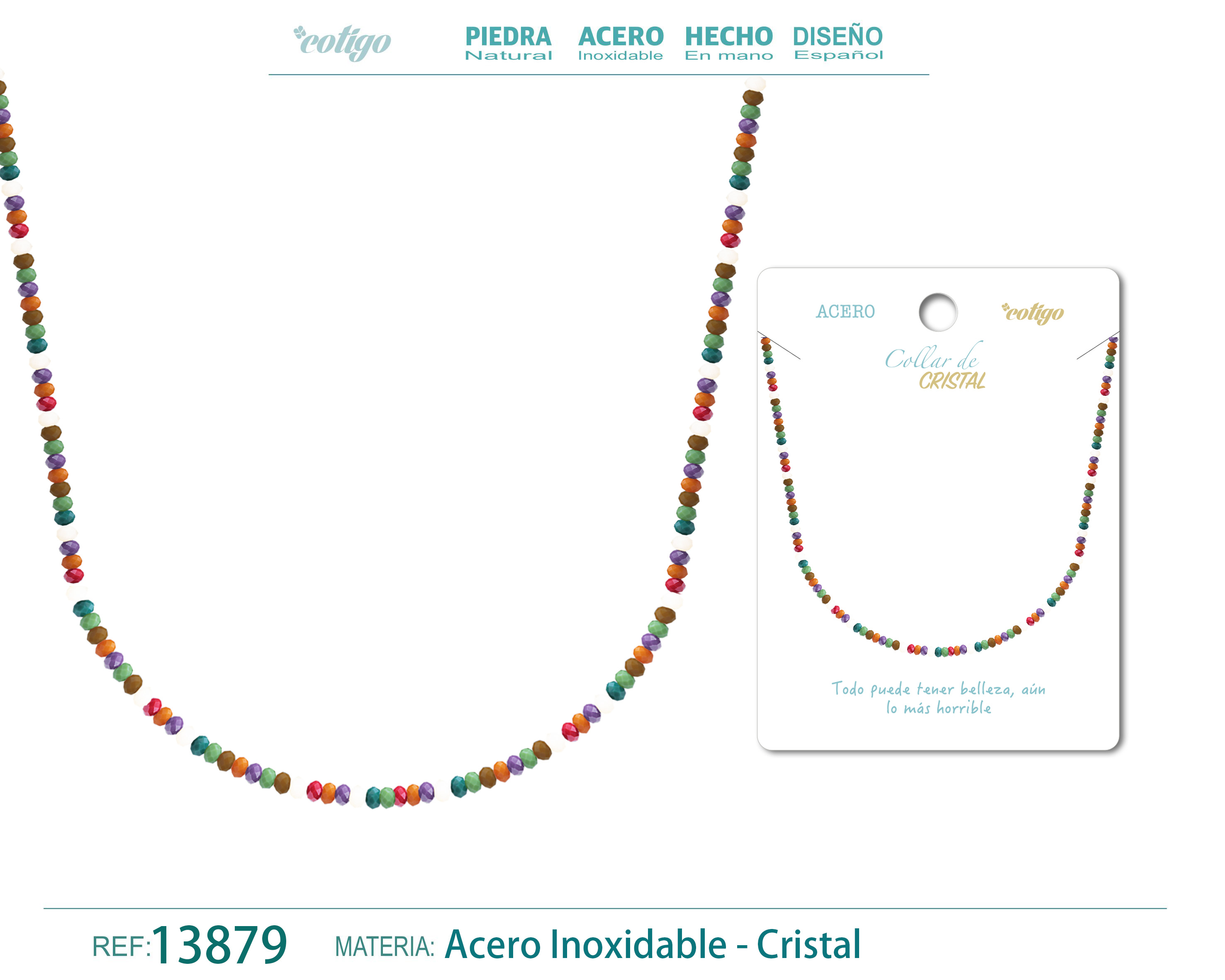 COLLAR DE CRISTAL MULTICOLOR CON CIERRE ACERO