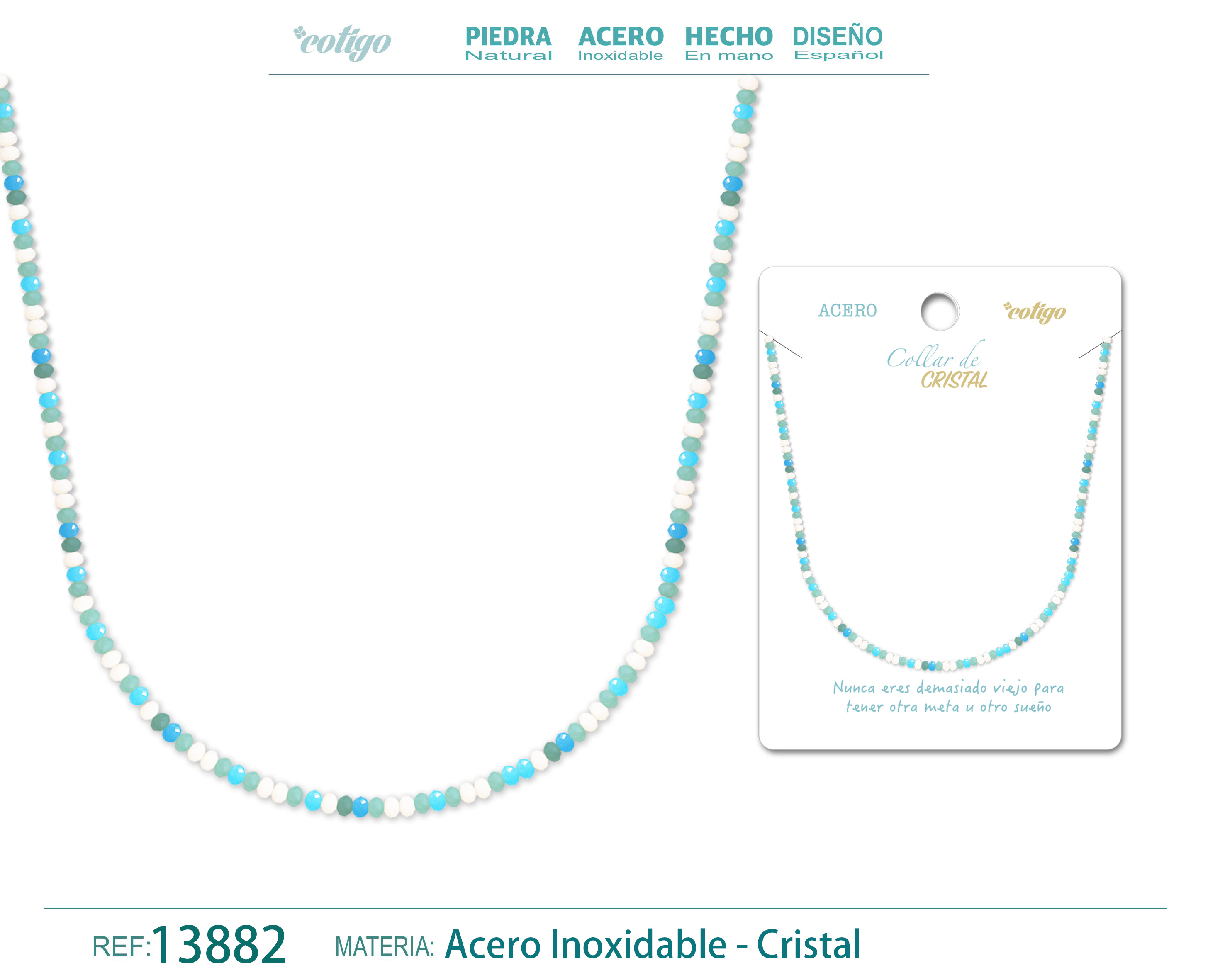 COLLAR DE CRISTAL MULTICOLOR CON CIERRE ACERO