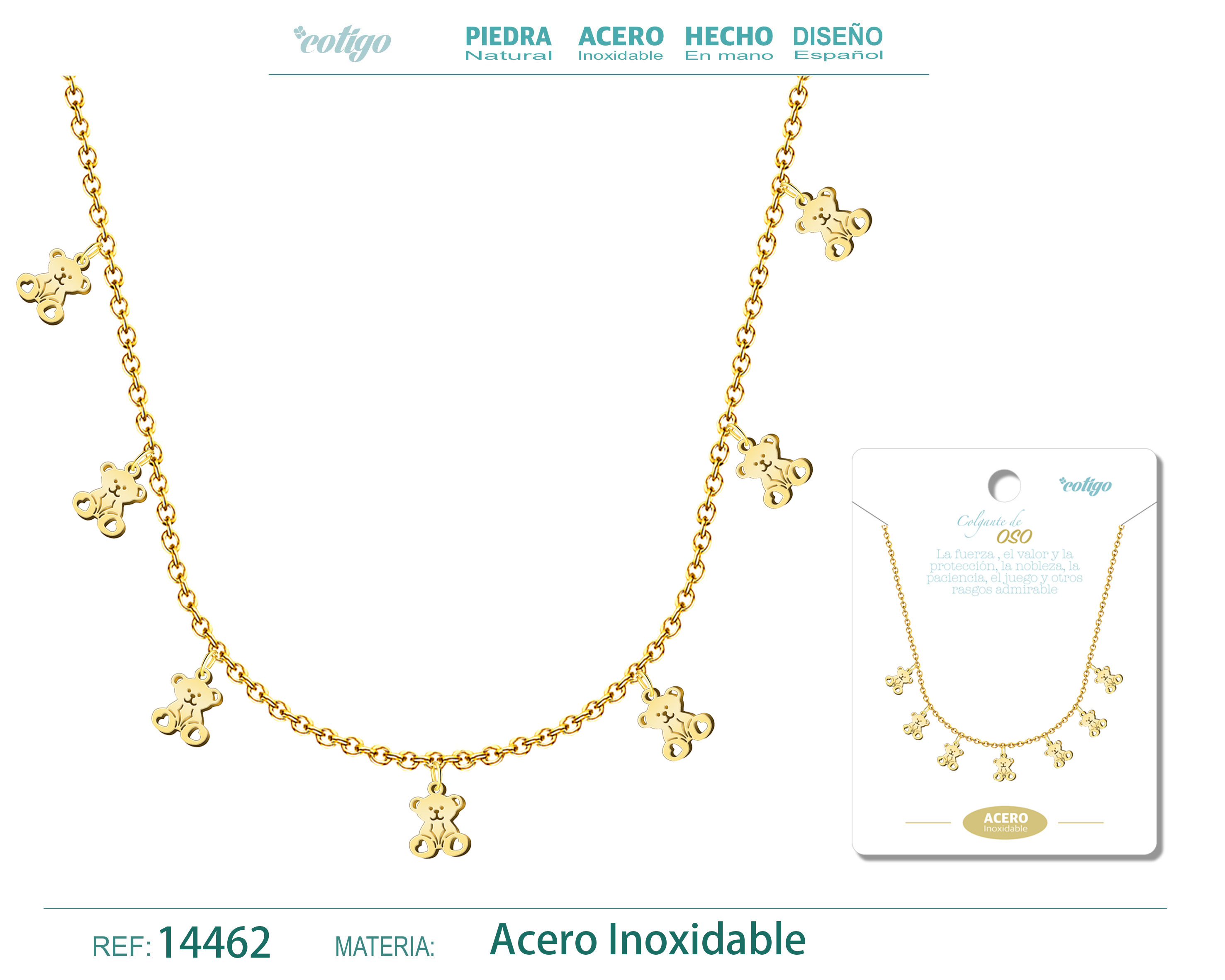 COLLAR CON 7 COLGANTE DE OSO COLOR DORADO