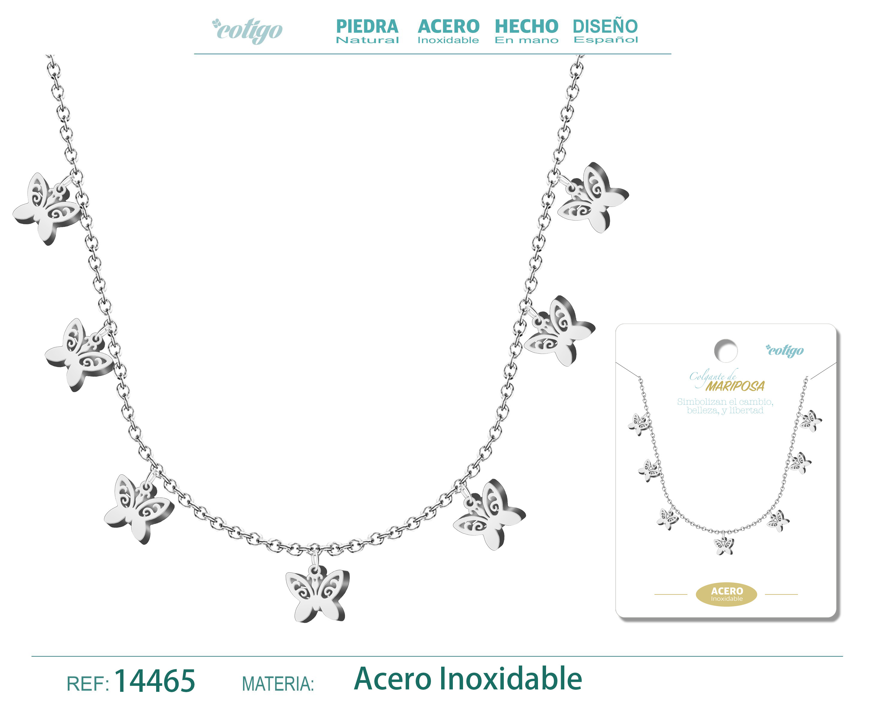 COLLAR CON 7 COLGANTE DE MARIPOSA COLOR PLATEADO