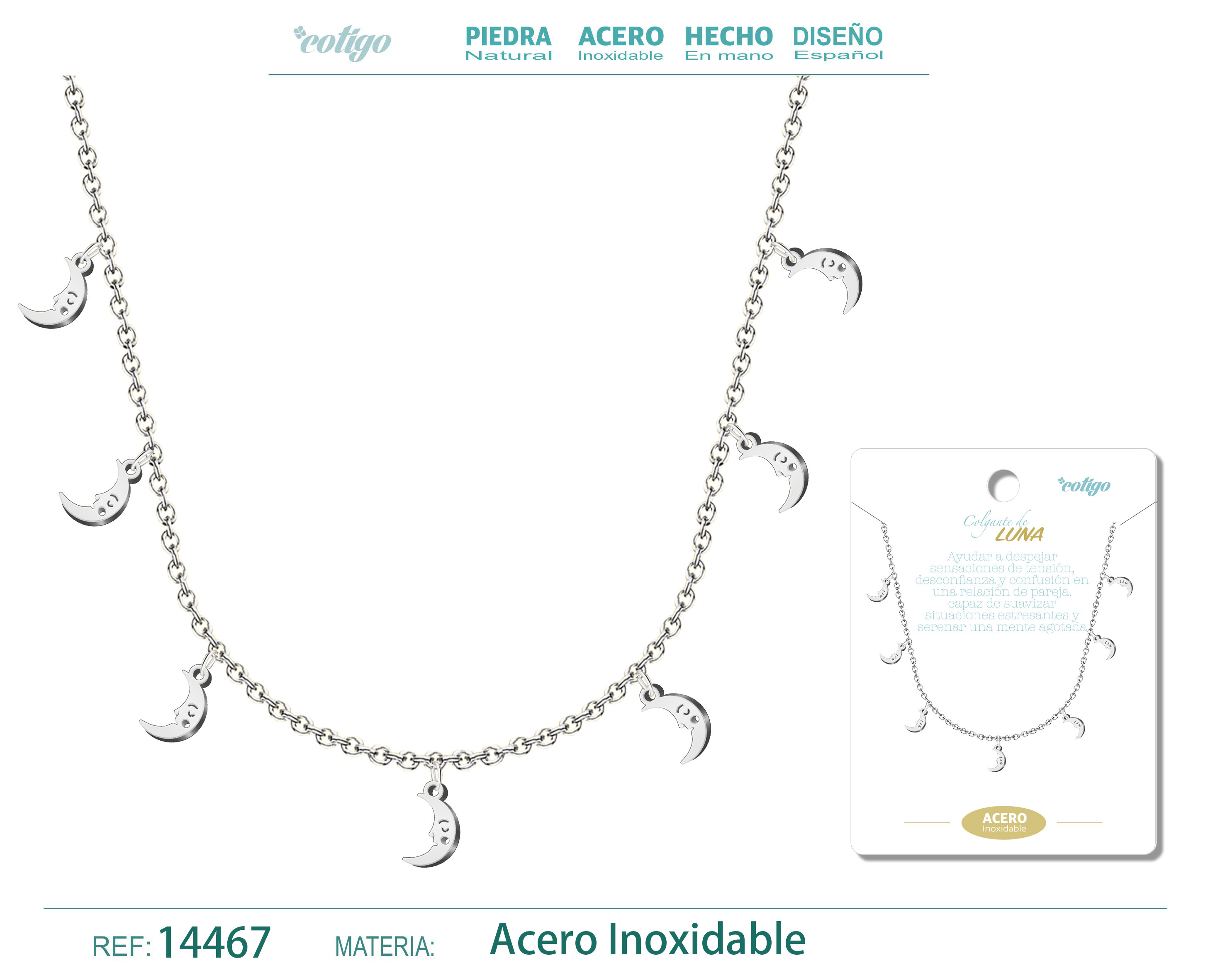 COLLAR CON 7 COLGANTE DE LUNA COLOR PLATEADO