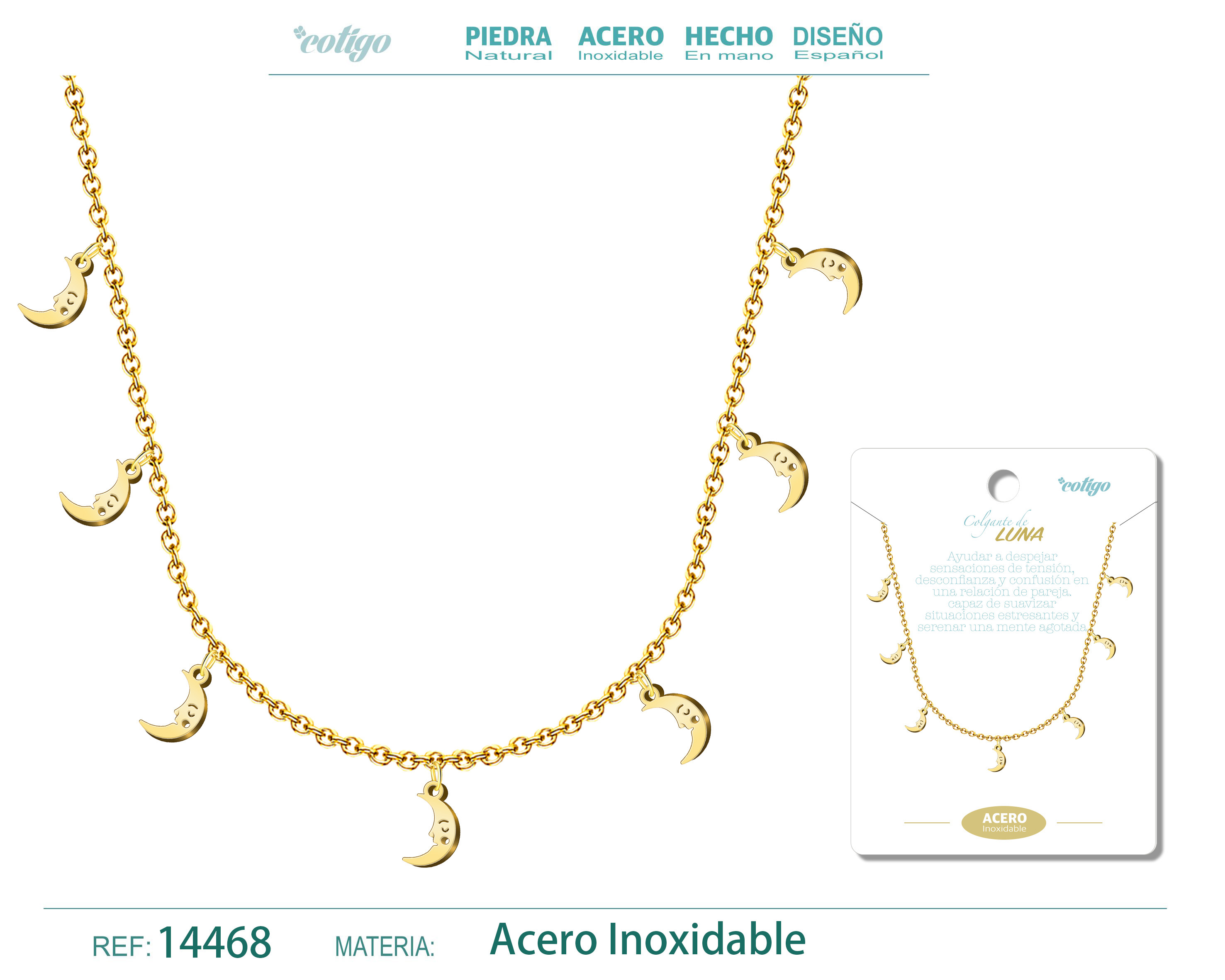 COLLAR CON 7 COLGANTE DE LUNA COLOR DORADO