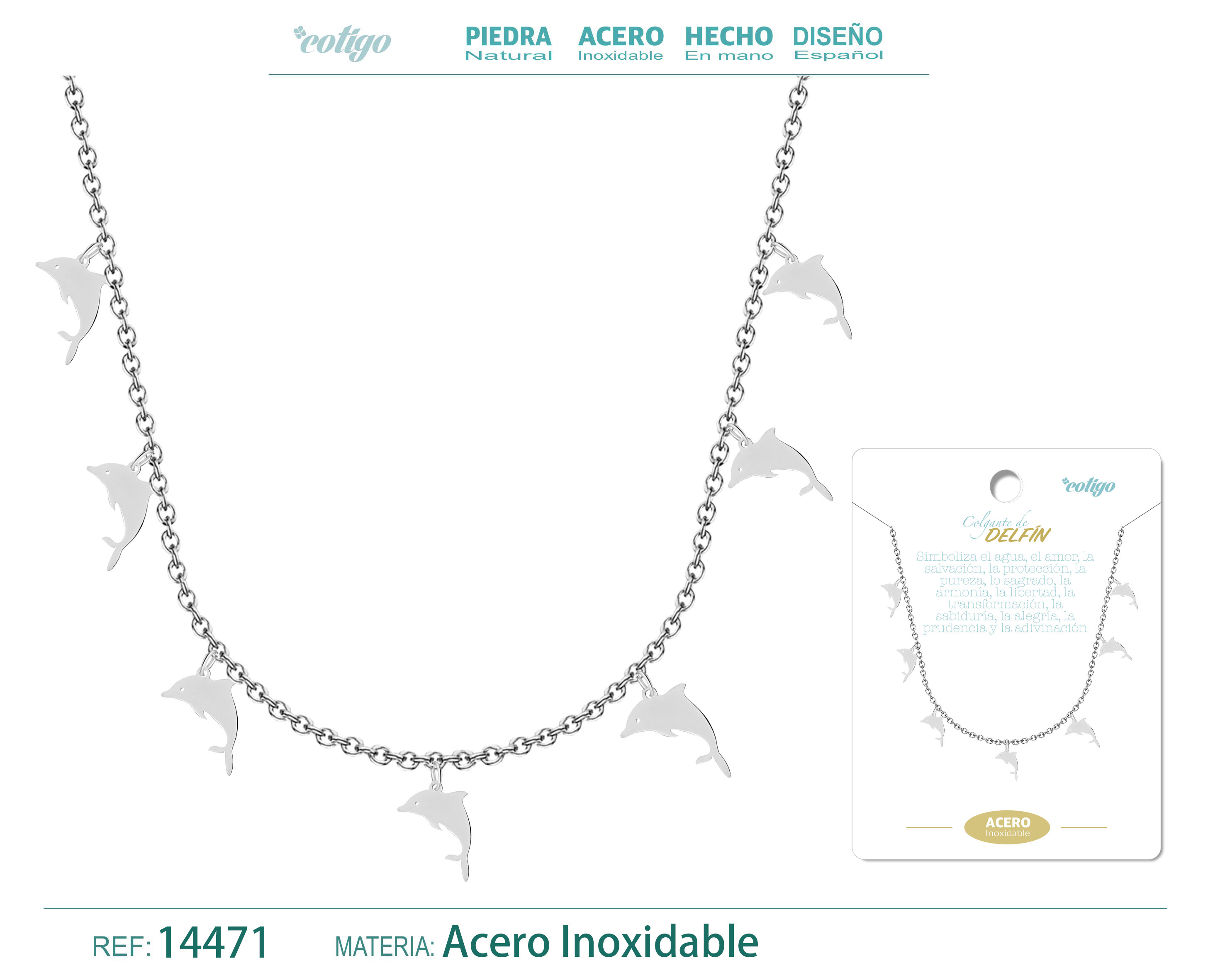 COLLAR CON 7 COLGANTE DE DELFIN COLOR PLATEADO