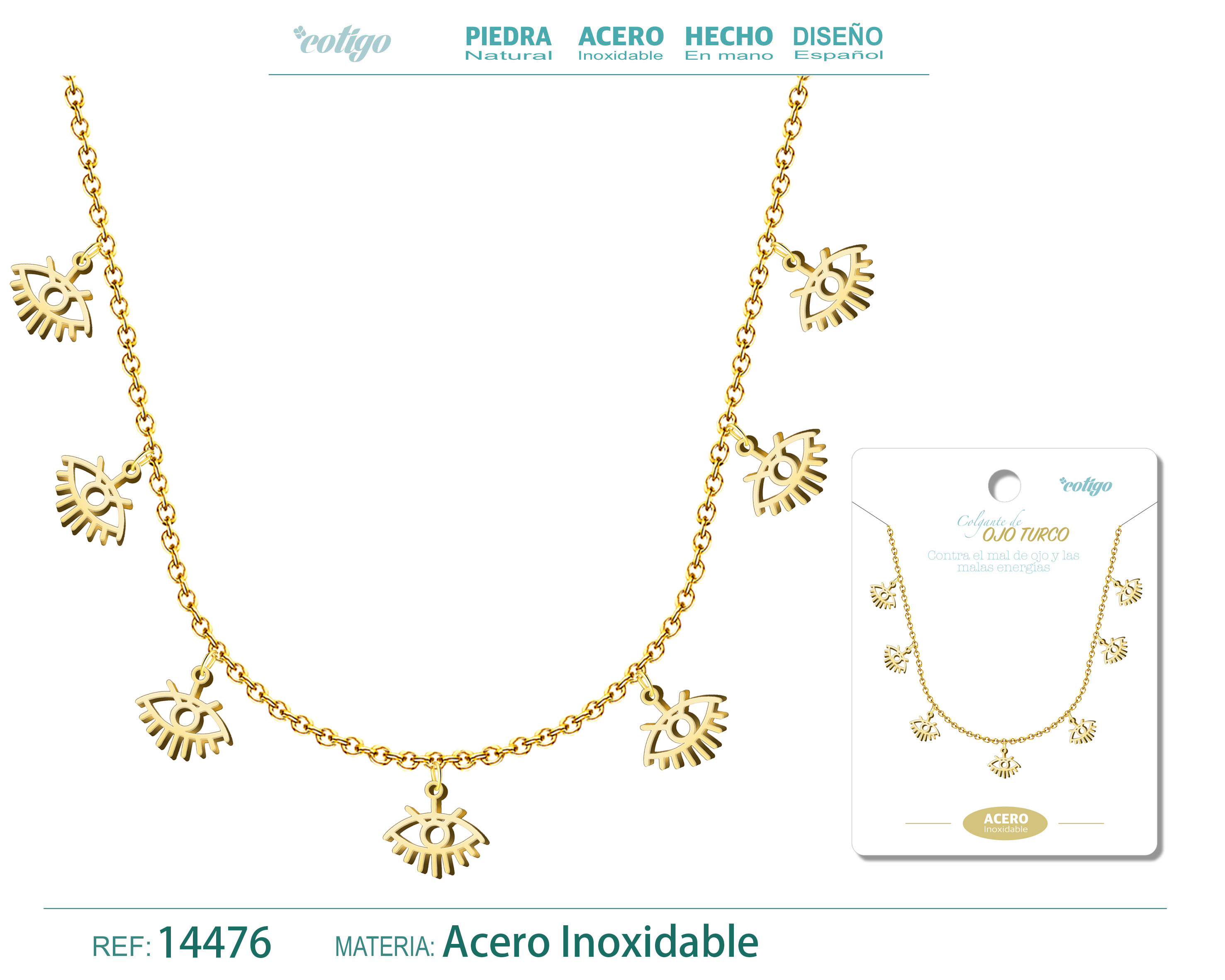 COLLAR CON 7 COLGANTE DE OJO TURCO COLOR DORADO