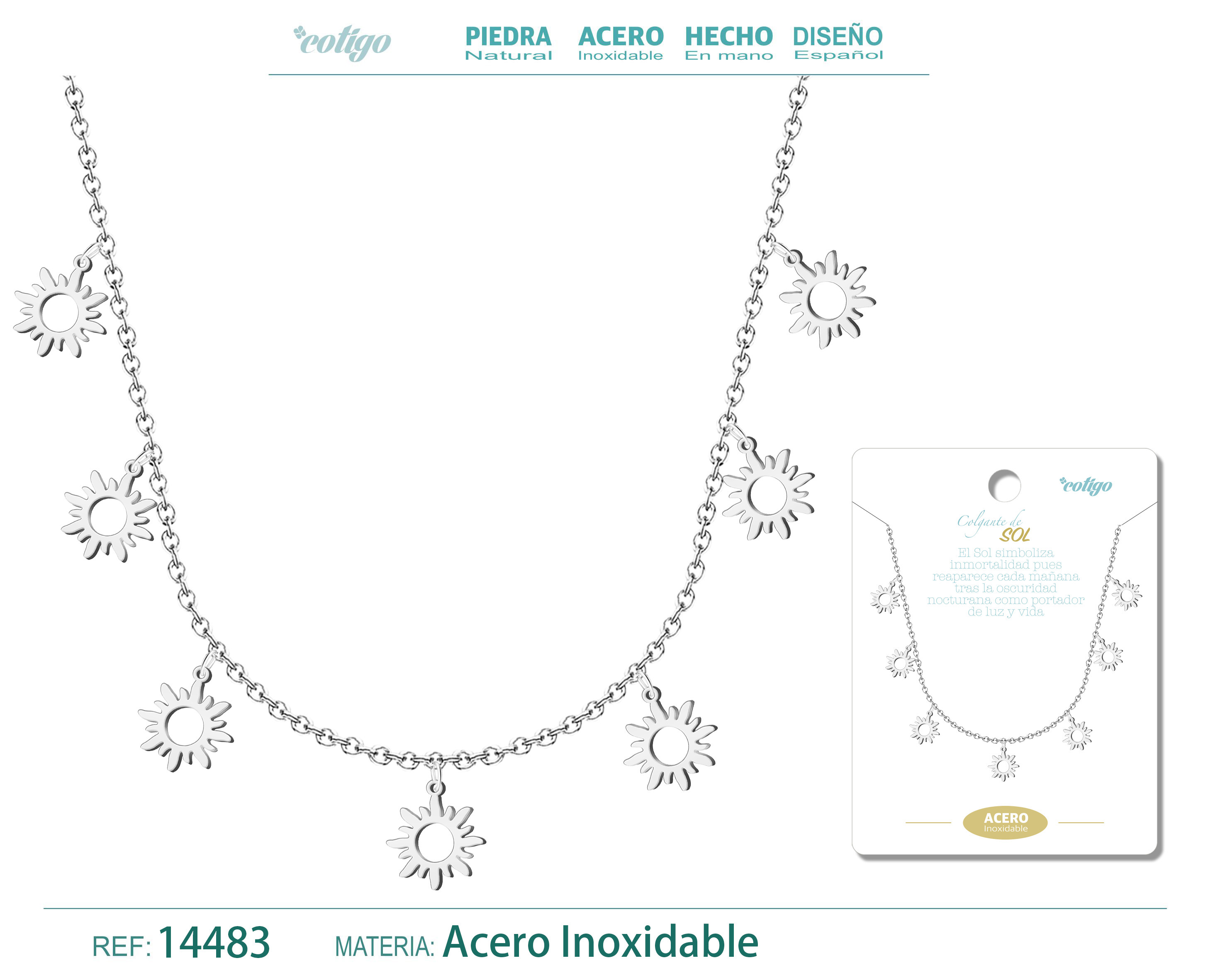 COLLAR CON 7 COLGANTE DE SOL COLOR PLATEADO