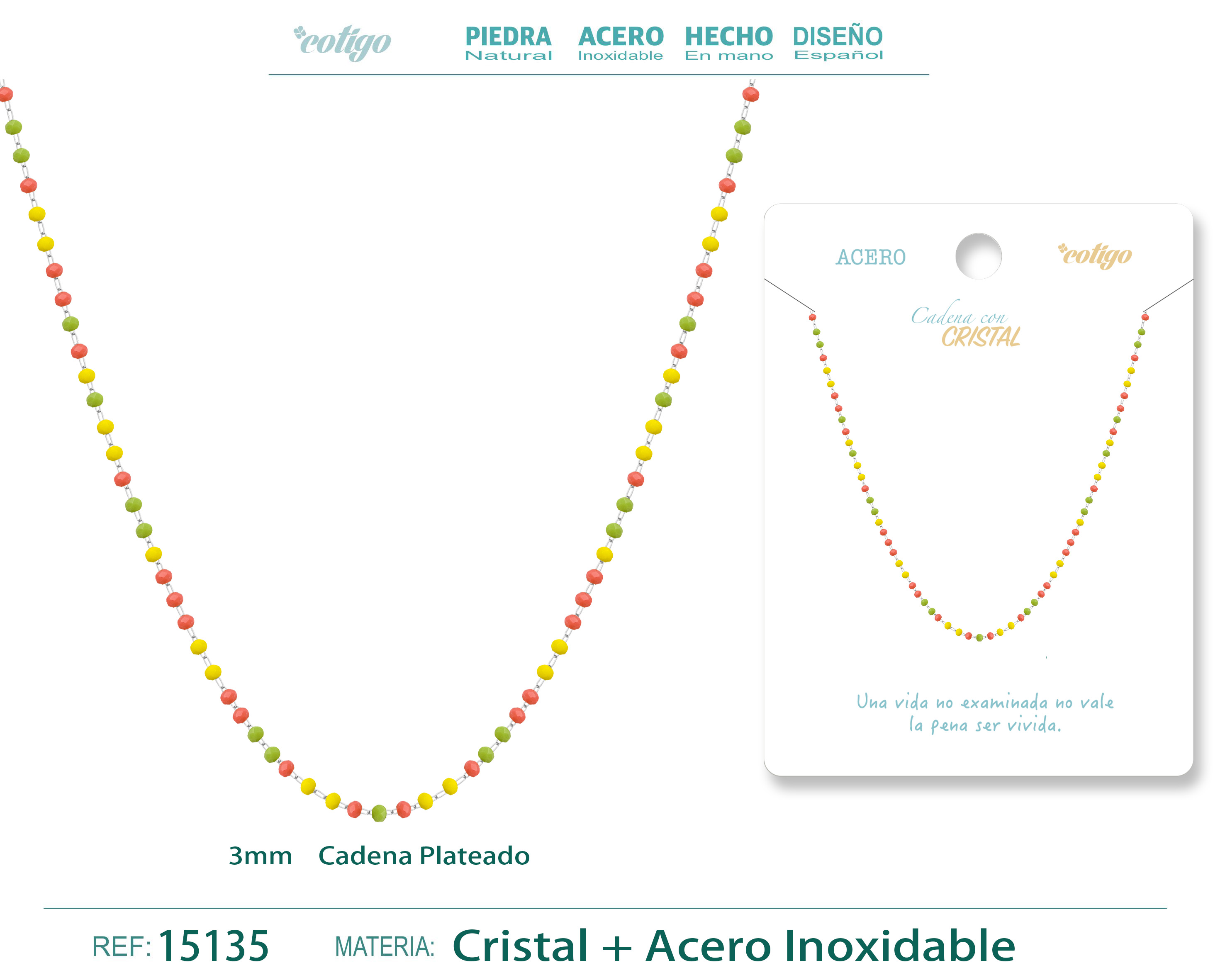 COLLAR ACERO PLATEADO CON BOLA CRISTAL
