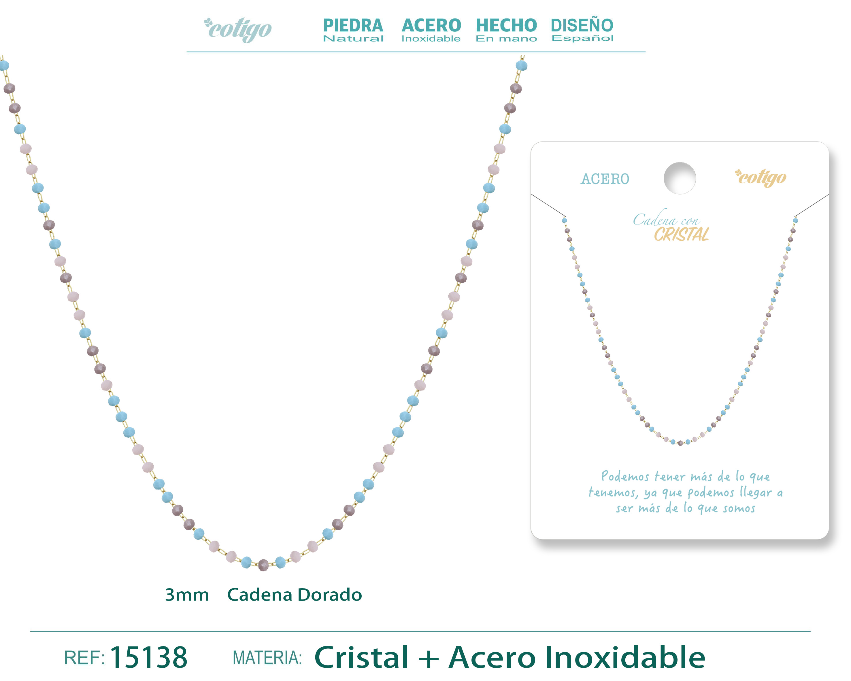 COLLAR ACERO DORADO CON BOLA CRISTAL