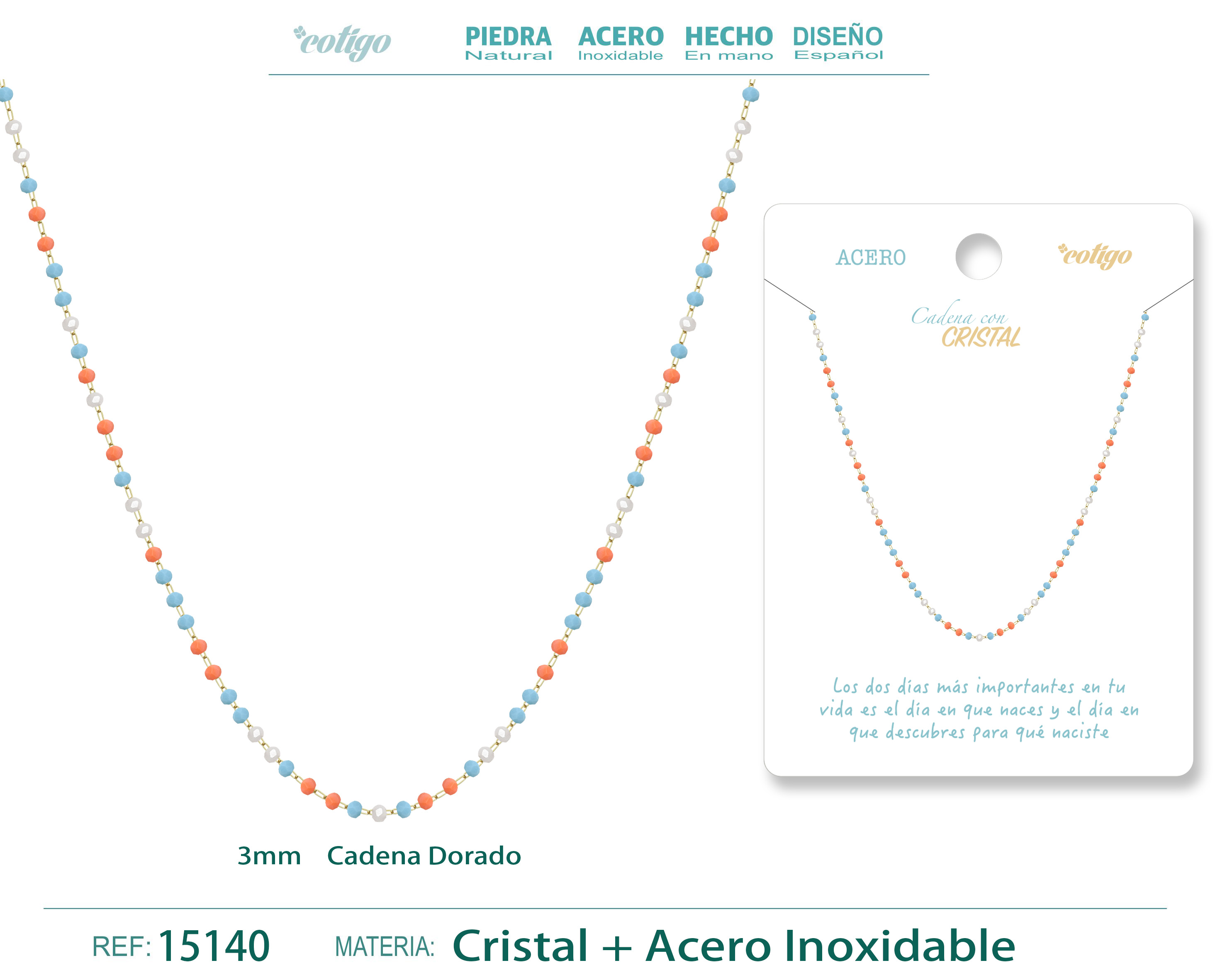 COLLAR ACERO DORADO CON BOLA CRISTAL