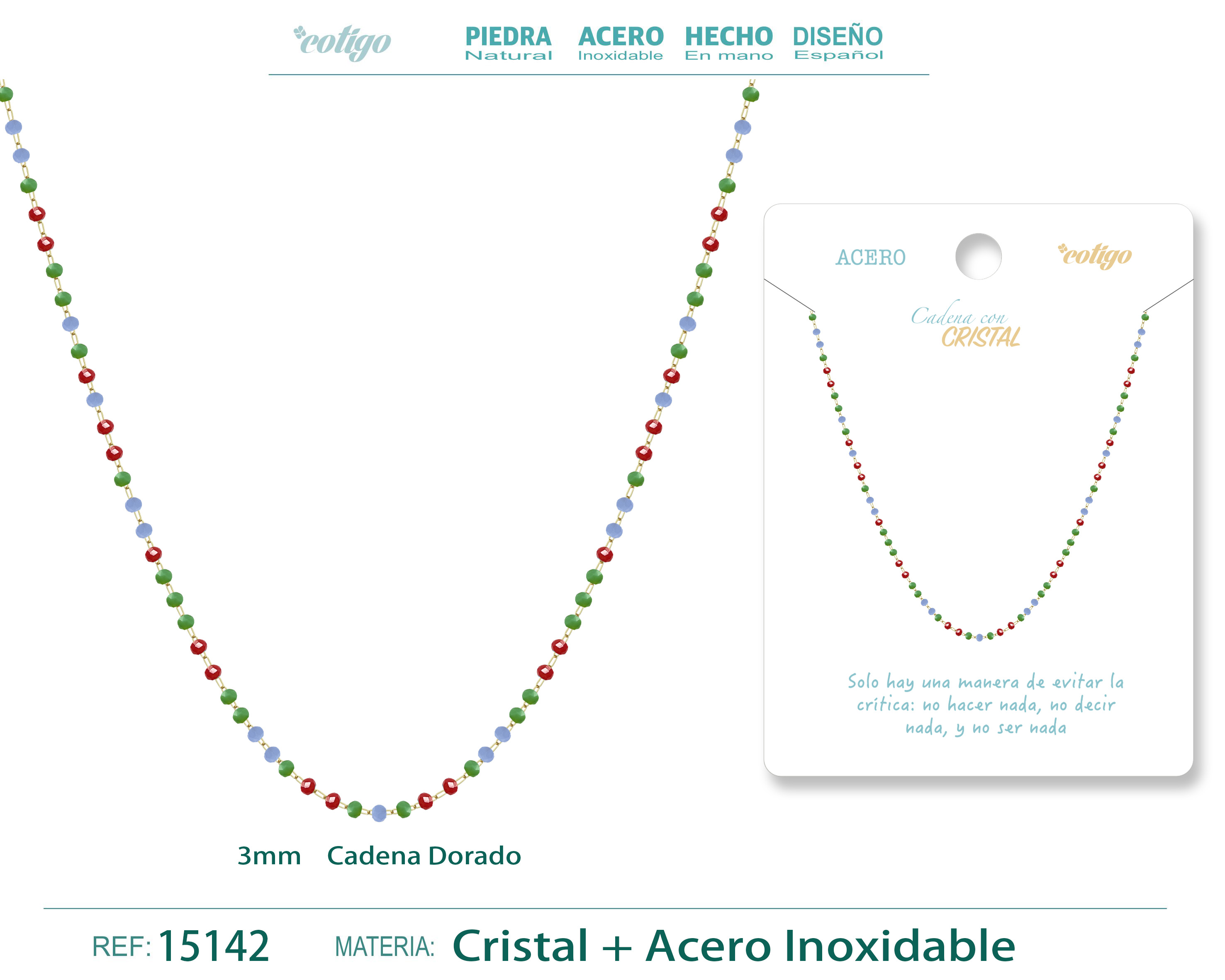 COLLAR ACERO DORADO CON BOLA CRISTAL