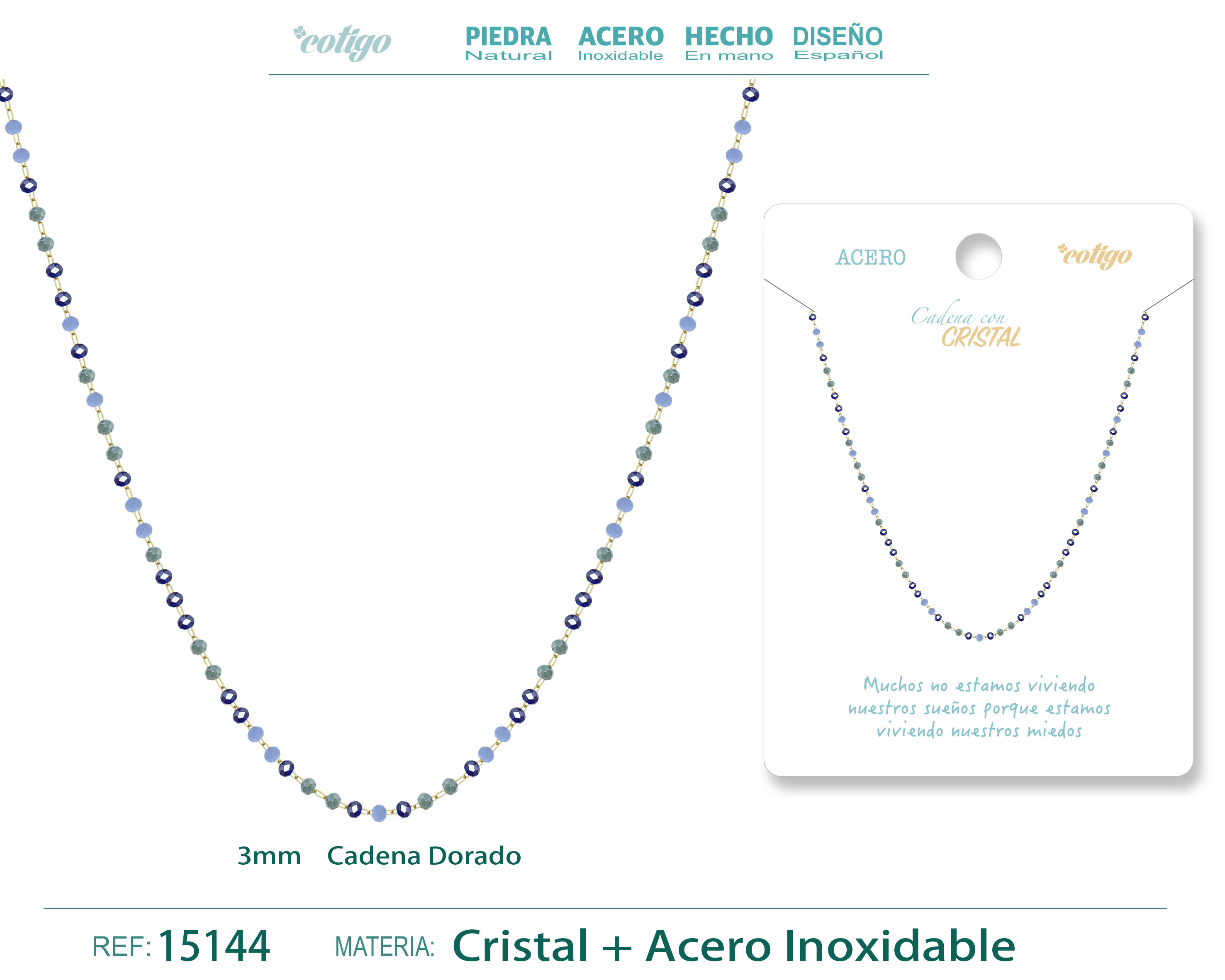COLLAR ACERO DORADO CON BOLA CRISTAL