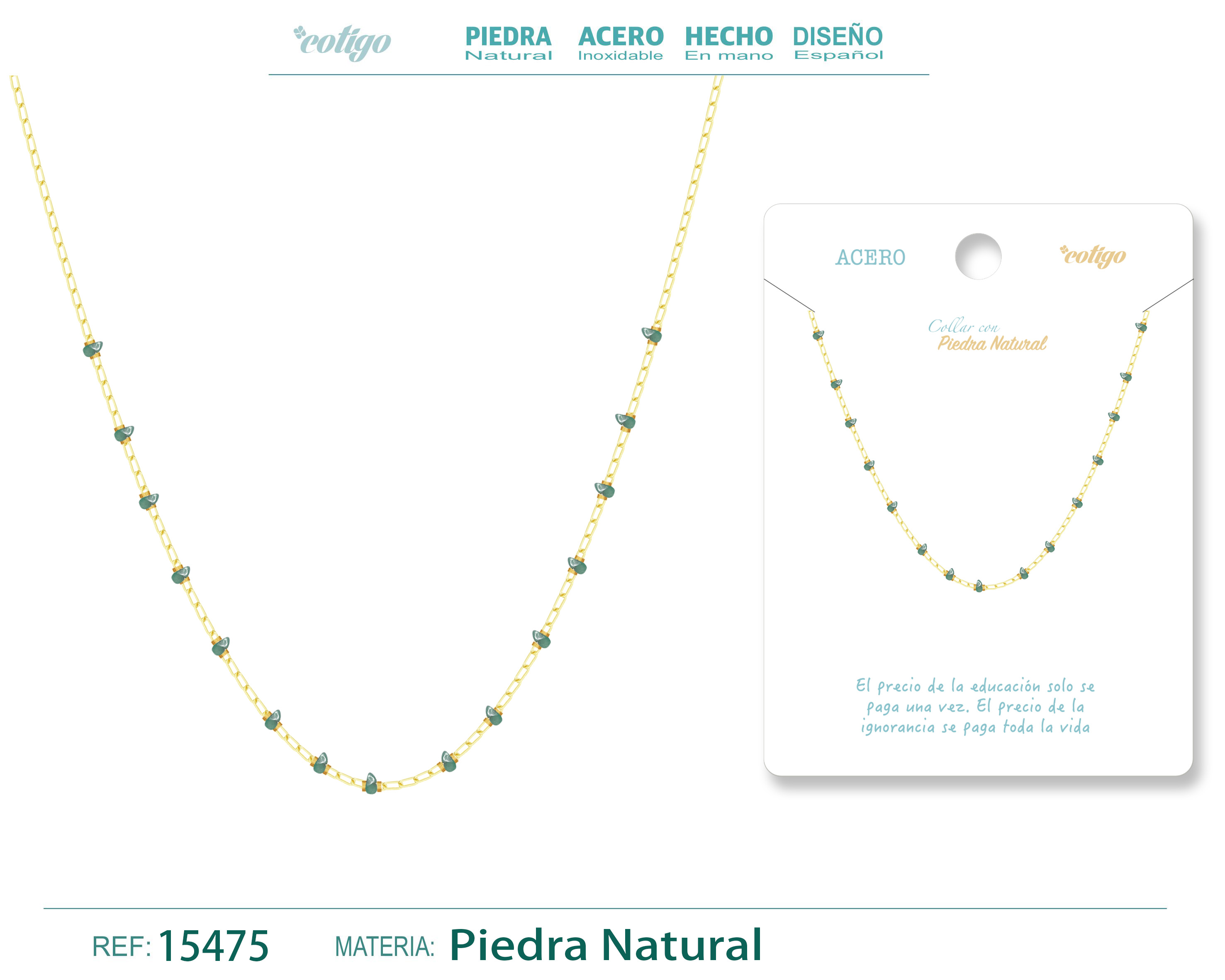 COLLAR ACERO CON PIEDRA NATURAL