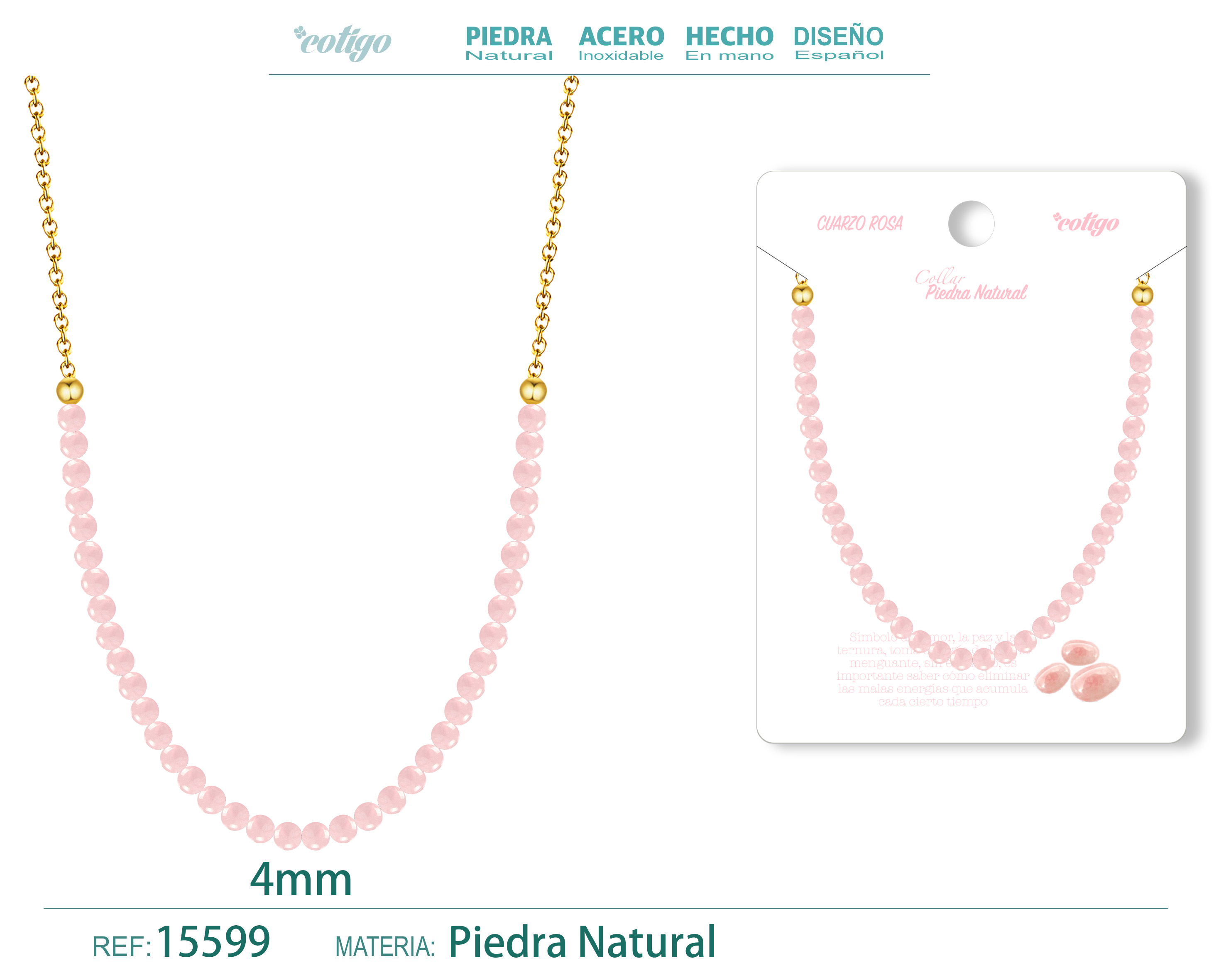 COLLAR CUARZO ROSA 4MM